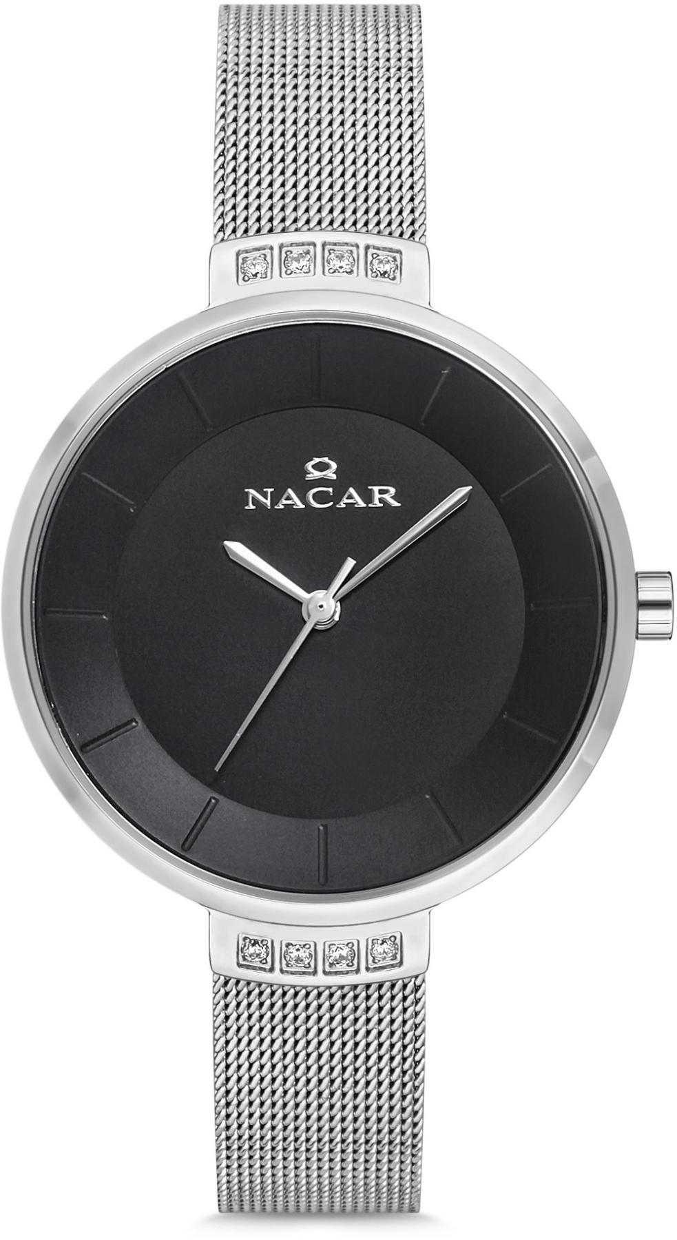 Nacar 33-396855-ABMS 35 mm Gri Hasır Kordon Analog Kadın Kol Saati