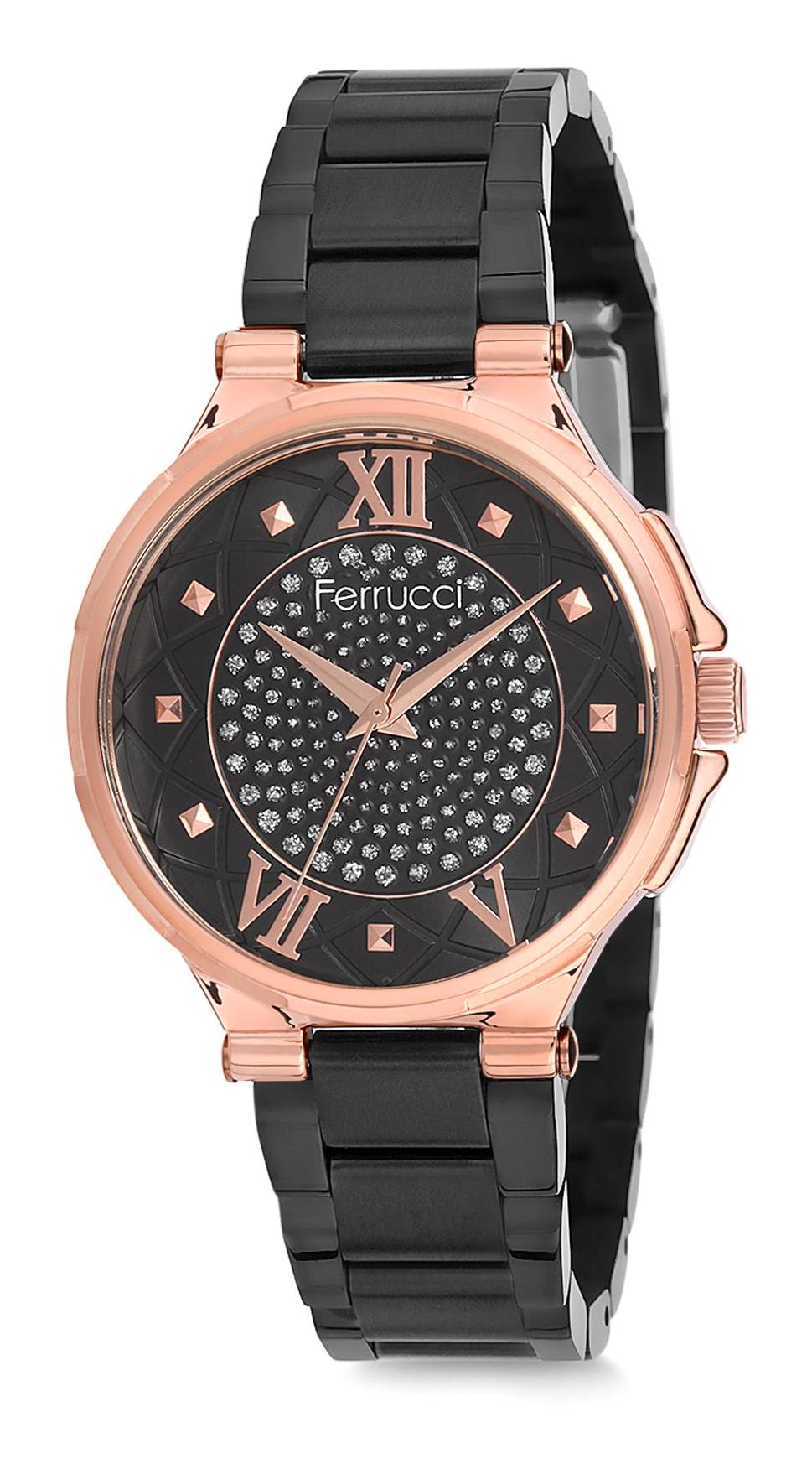 Ferrucci 9FM712 38 mm Siyah Çelik-Hasır Kordon Analog Kadın Kol Saati