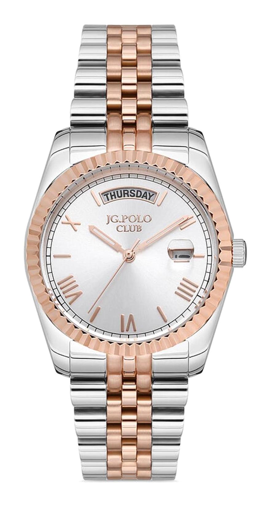Jg. Polo Club JPC.0922.2637M.3 Takvimli 36 mm Gri-Rose Gold Çelik Kordon Analog Kadın Kol Saati