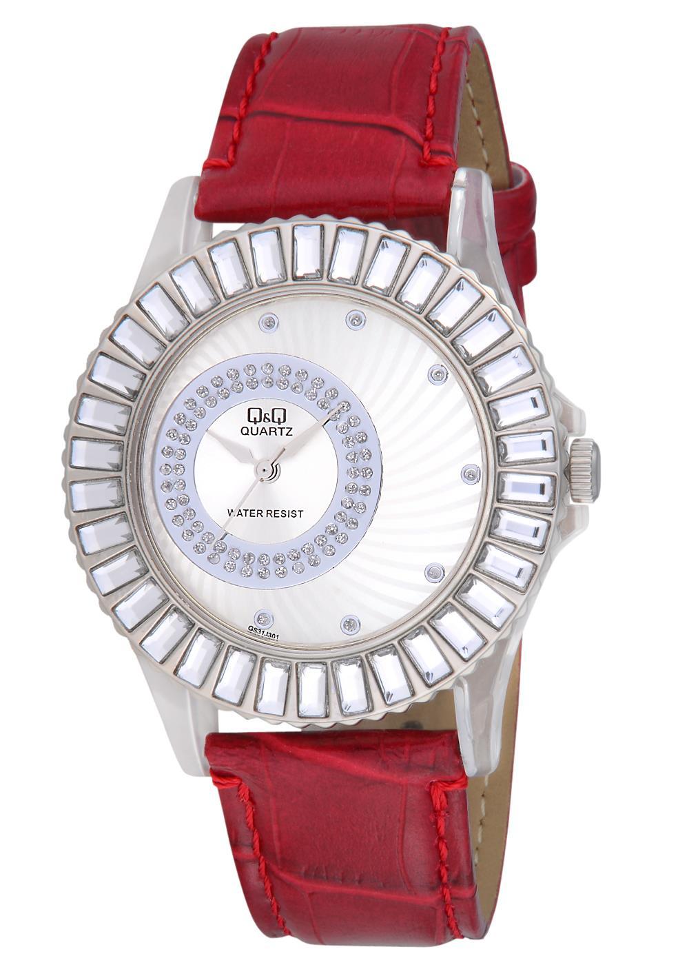 Q&Q 3A771 36 mm Kırmızı Deri Kordon Analog Kadın Kol Saati
