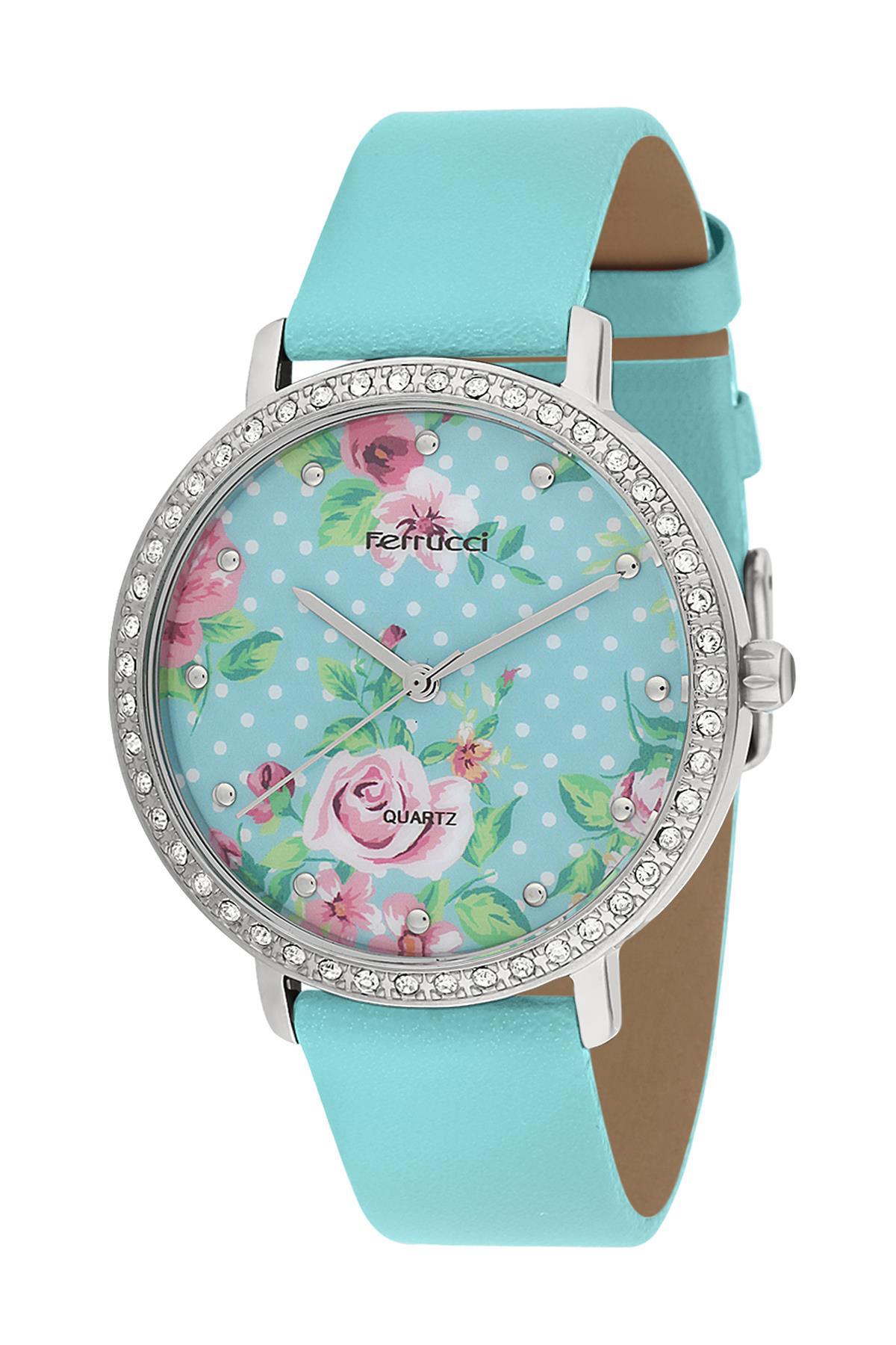 Ferrucci 8FK18 38 mm Mavi Deri Kordon Analog Kadın Kol Saati