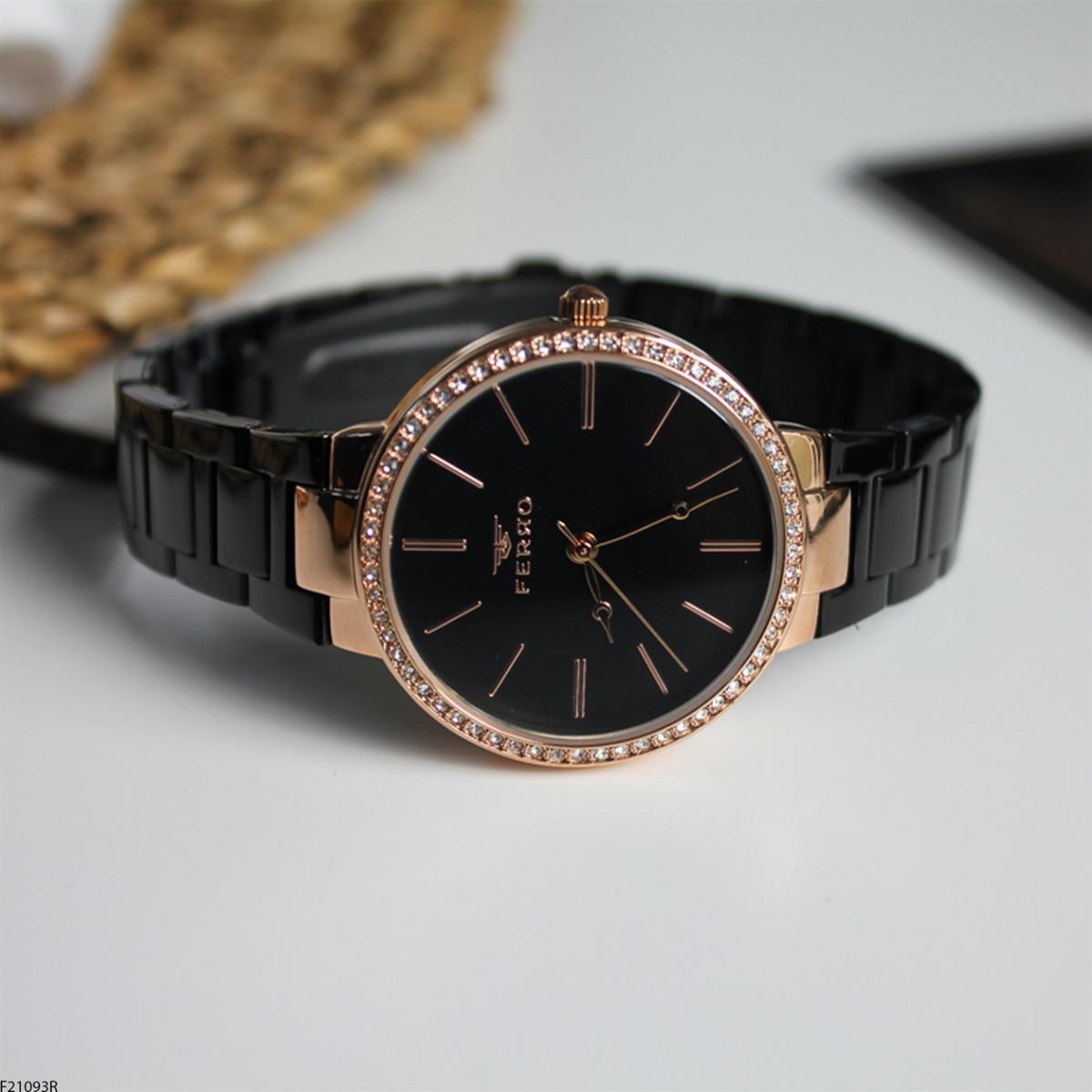 Ferro F21093R 36 mm Siyah Metal Kordon Analog Kadın Kol Saati