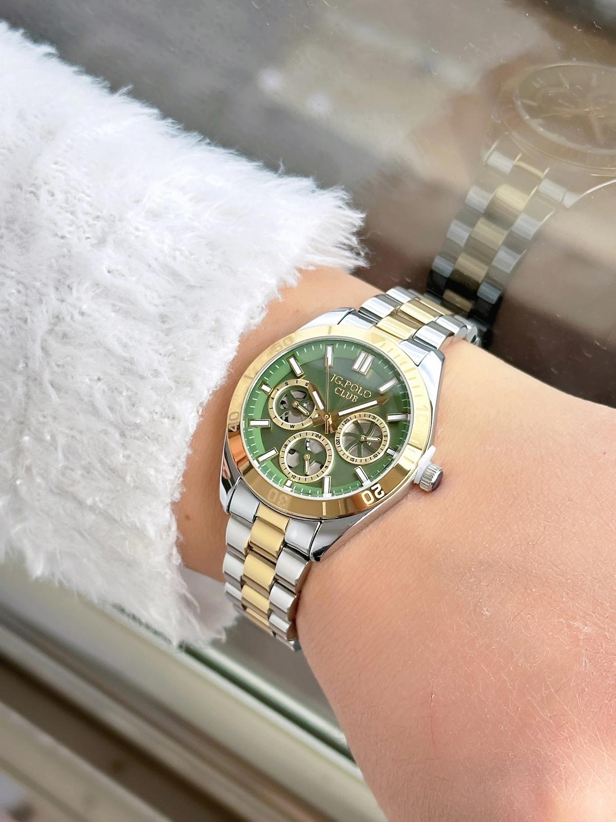 Jg. Polo Club JPC.0124.B02359C.5 Takvimli 34 mm Altın-Gri Çelik Kordon Analog Kadın Kol Saati