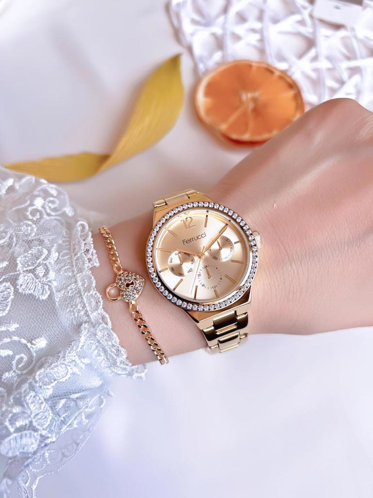Ferrucci FRC1.19 34 mm Altın Çelik Kordon Analog Kadın Kol Saati