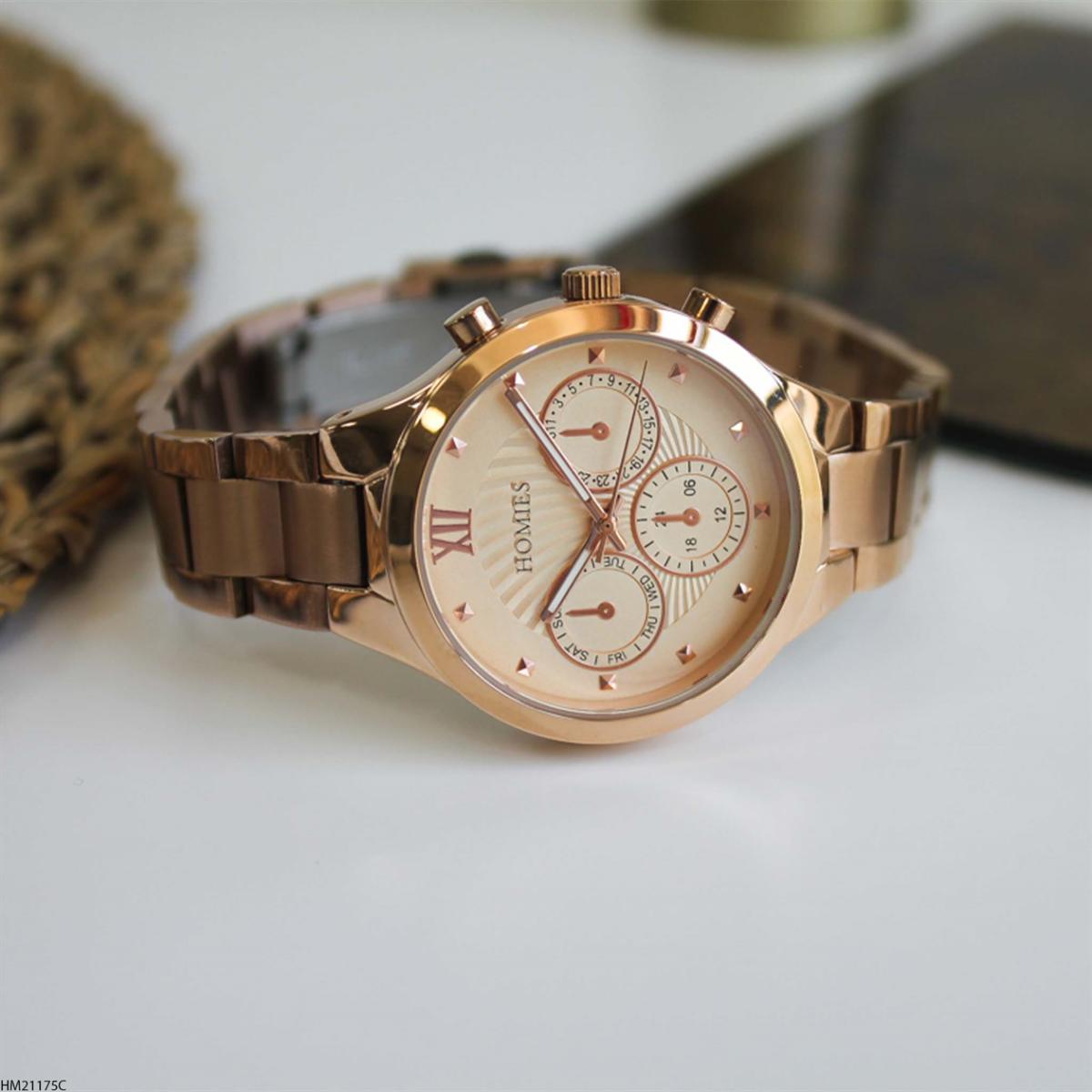Homies HM21175C Takvimli 35 mm Rose Gold Metal Kordon Analog Kadın Kol Saati