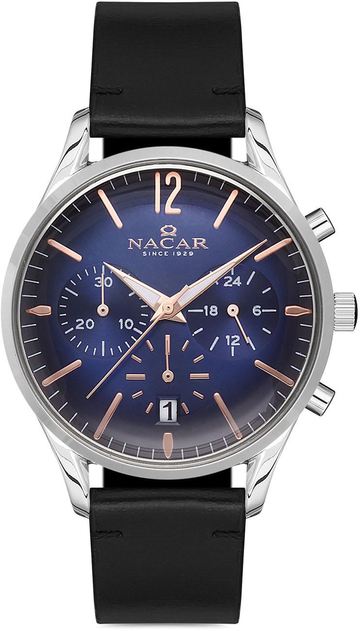 Nacar 25-390167-ALRL1 Takvimli 38 mm Siyah Deri Kordon Analog Kadın Kol Saati