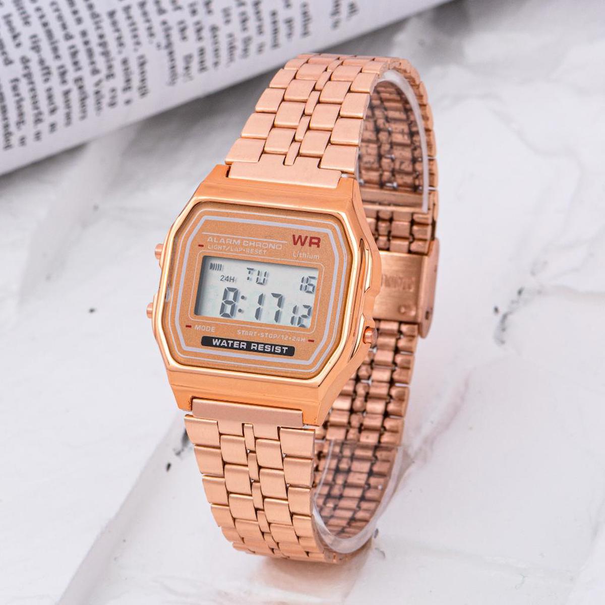Oleydi Takvimli 31-34 mm Rose Gold Çelik Kordon Dijital Kadın Kol Saati