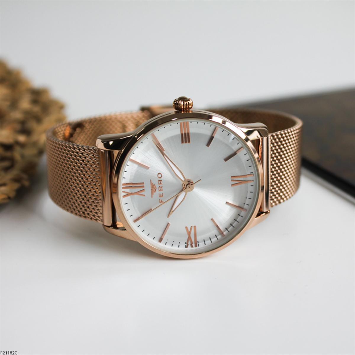 Ferro F21182C 36 mm Rose Gold Metal Kordon Analog Kadın Kol Saati