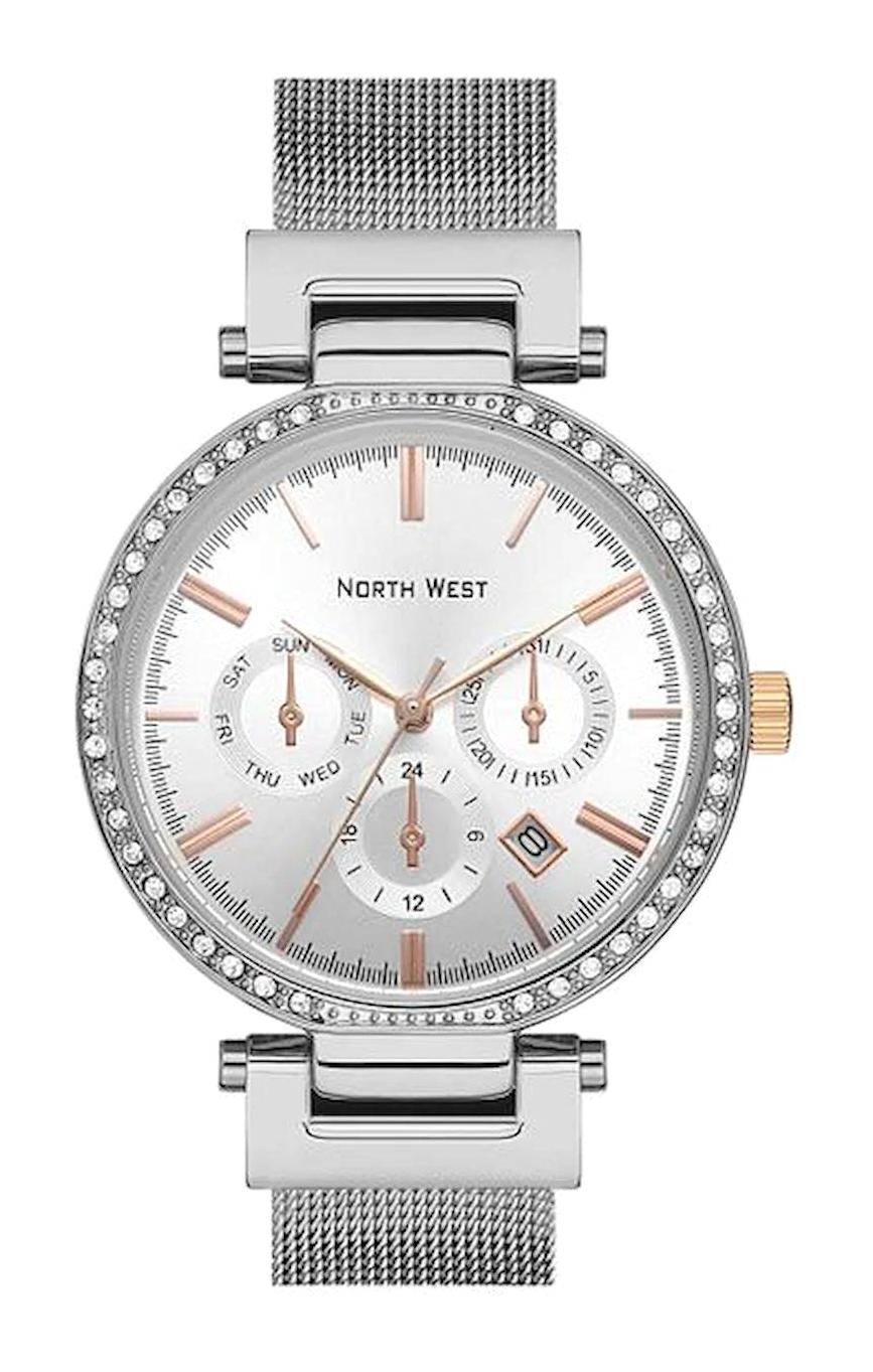 Northwest NW-2117-E Takvimli 41-45 mm Gri Hasır Kordon Analog Kadın Kol Saati
