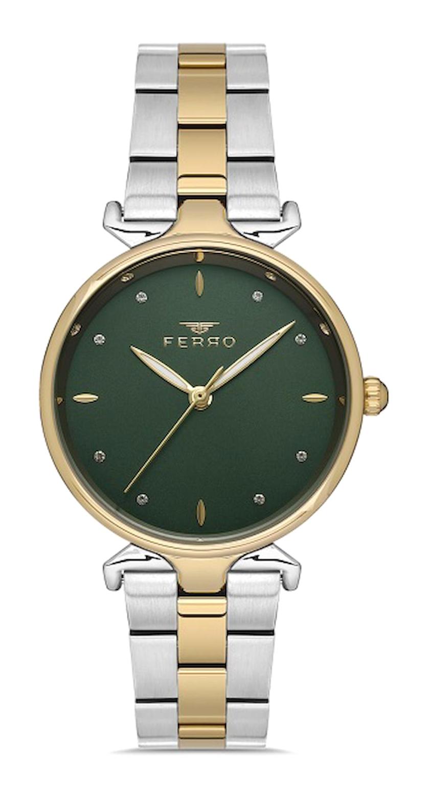 Ferro FL40115A-D10 32 mm Altın-Gri Çelik Kordon Analog Kadın Kol Saati