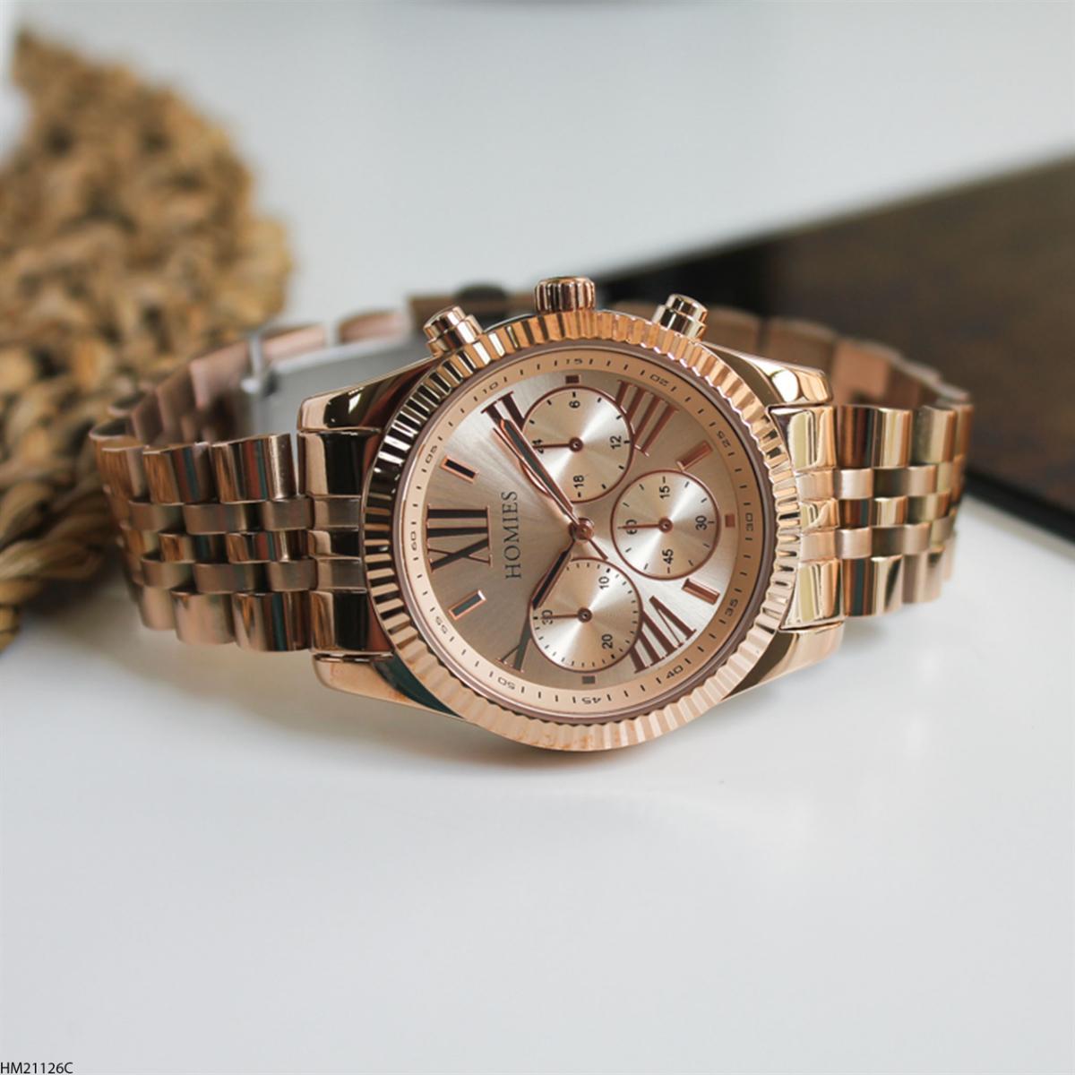 Homies HM21126C Takvimli 36 mm Rose Gold Metal Kordon Analog Kadın Kol Saati