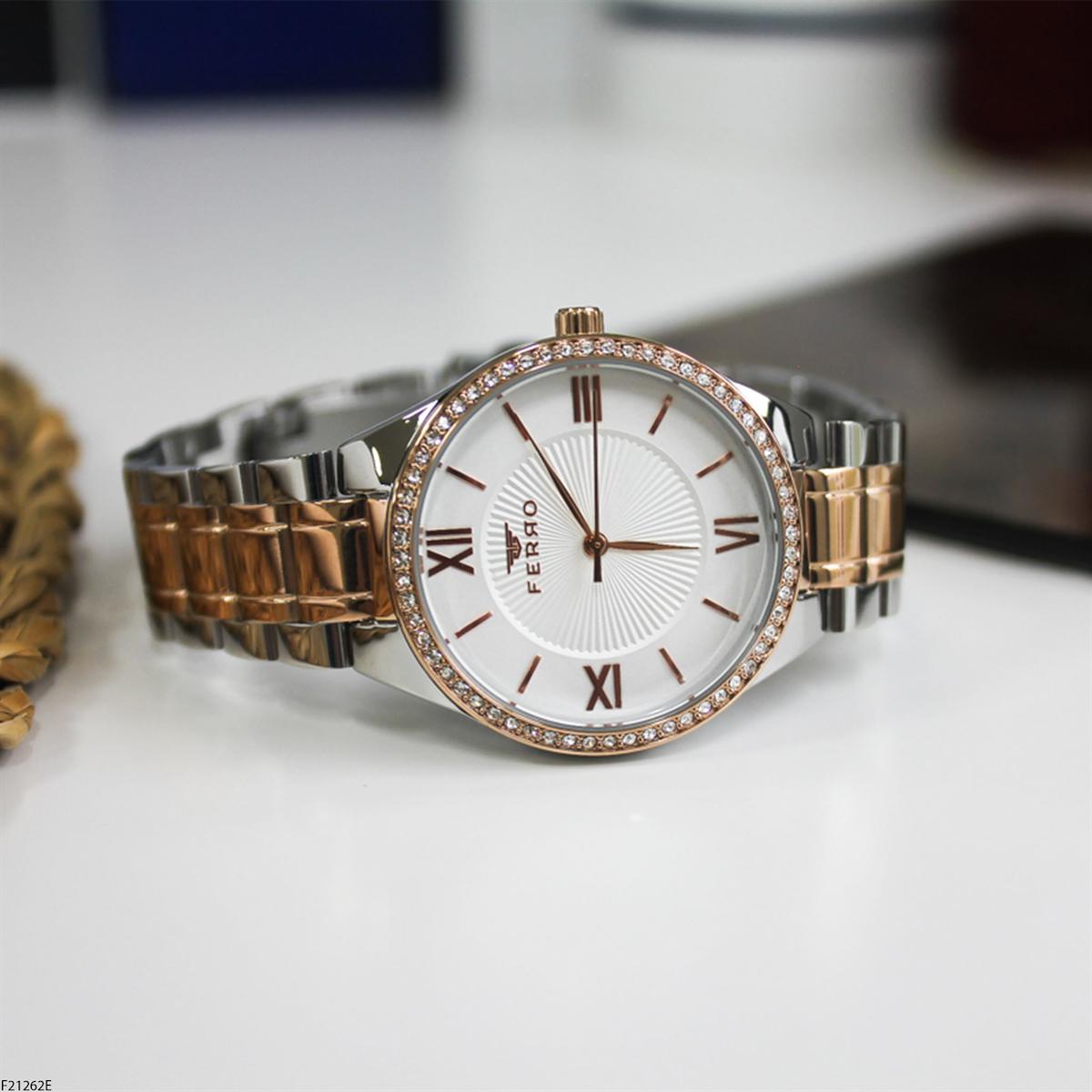 Ferro F21262E 36 mm Rose Gold Çelik Kordon Analog Kadın Kol Saati