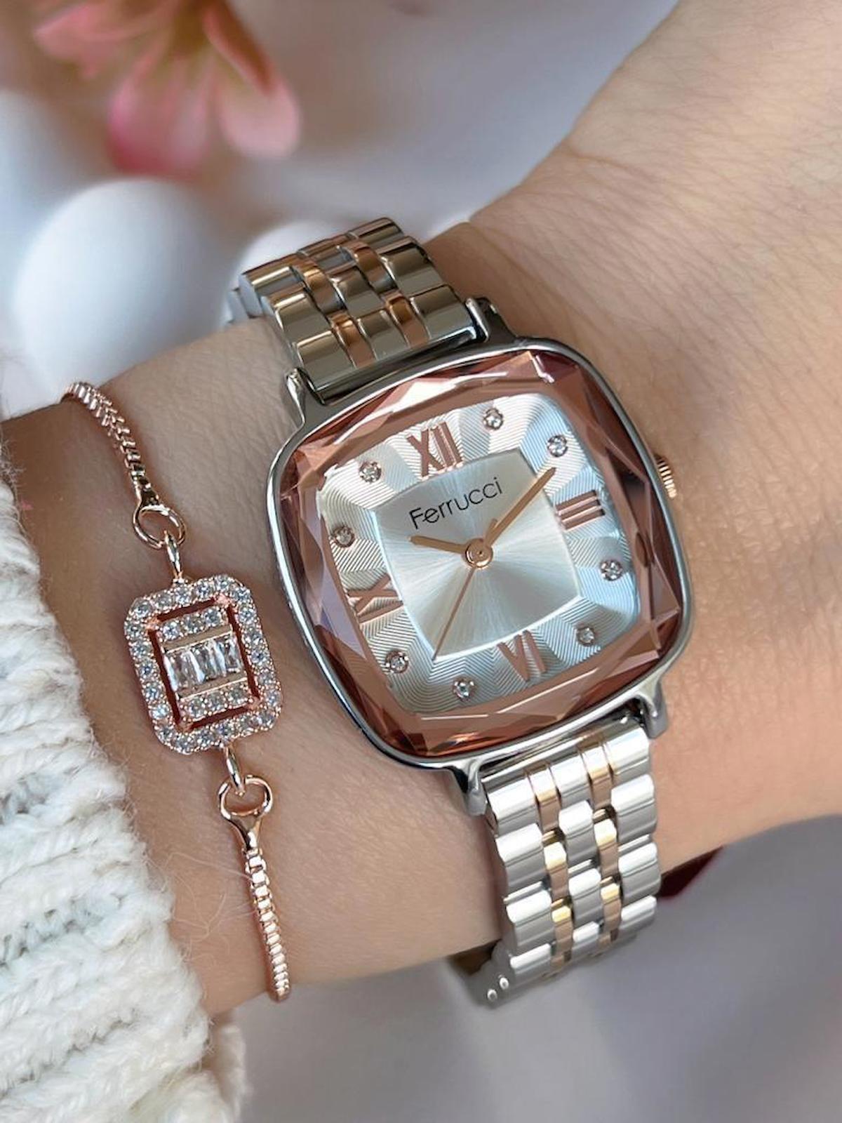 Ferrucci FC.03262.M02 32 mm Gri-Rose Gold Çelik Kordon Analog Kadın Kol Saati