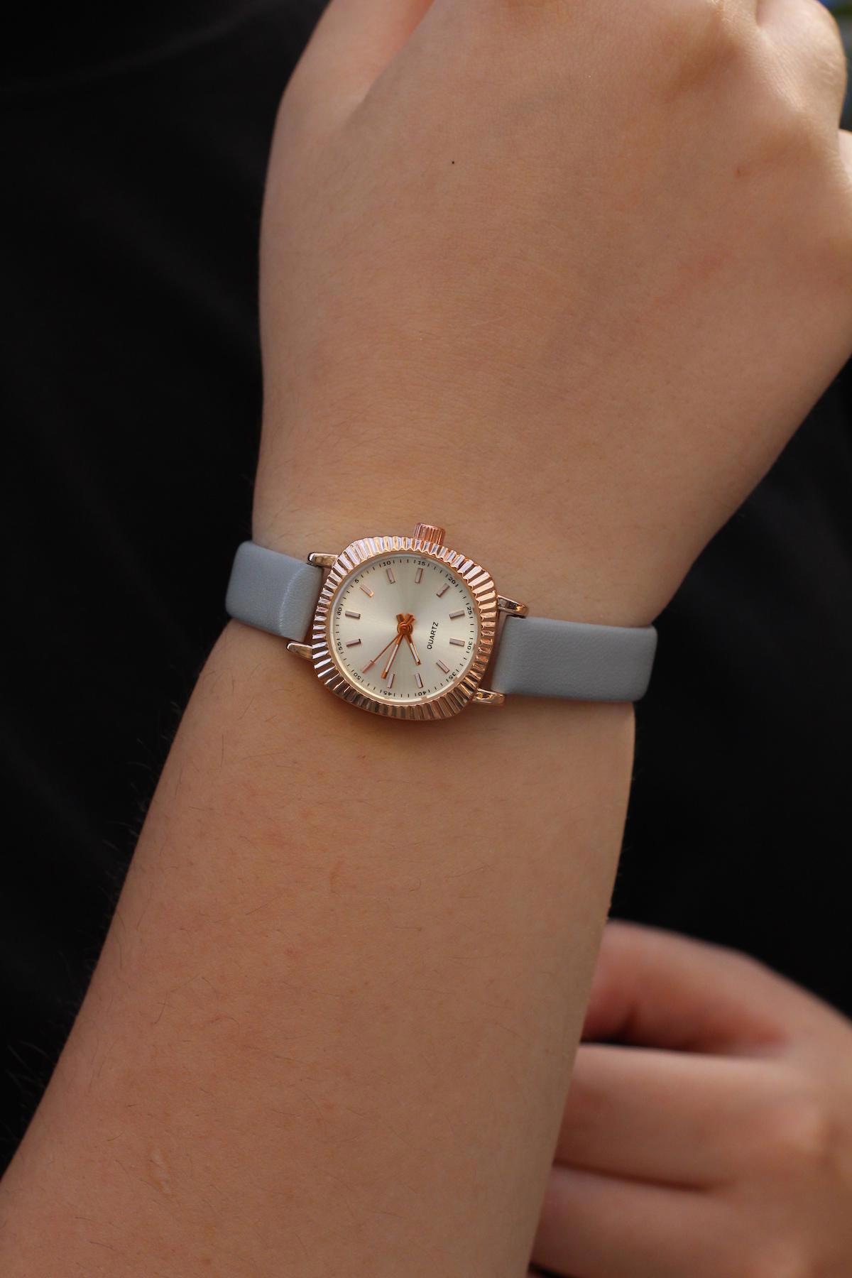 Laydi.Mo 28 mm Gri Deri Kordon Analog Kadın Kol Saati