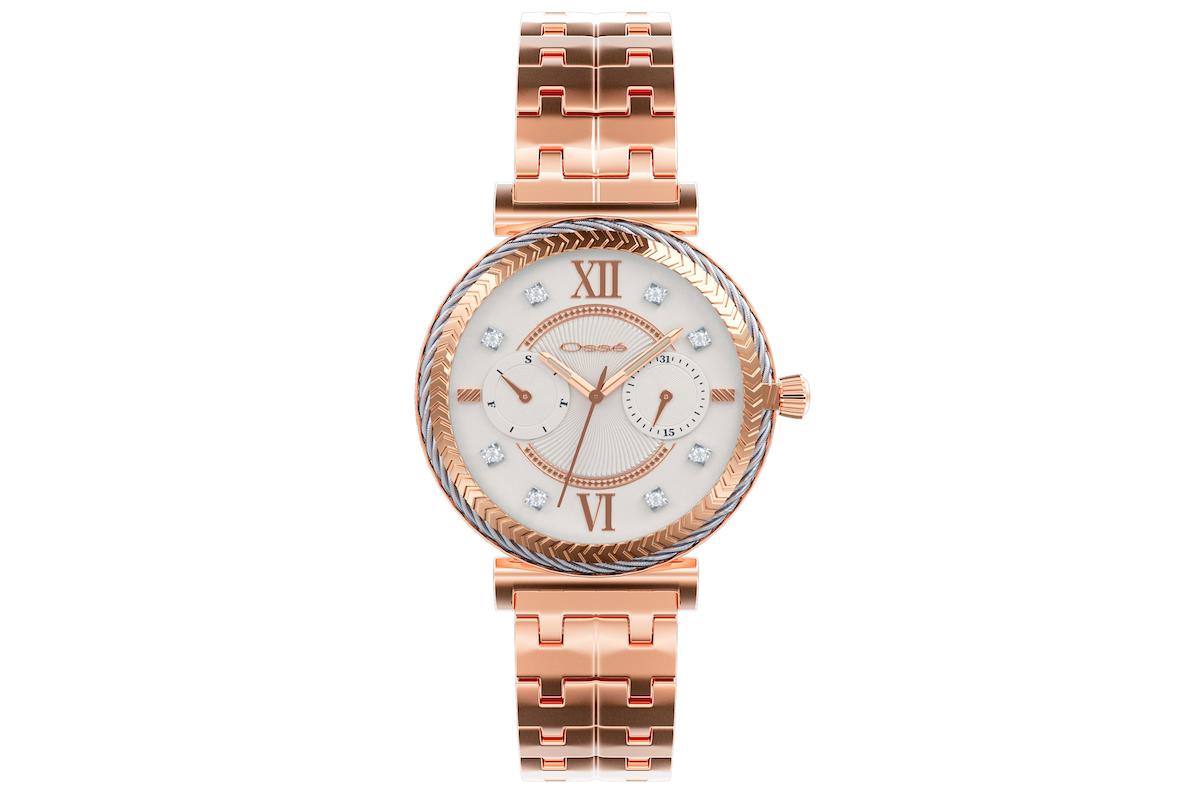 Osse 7080FB Takvimli 35 mm Rose Gold Silikon Kordon Analog Kadın Kol Saati