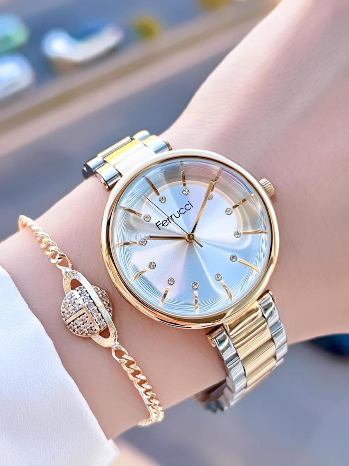 Ferrucci FRC1.460 38 mm Altın-Gri Çelik Kordon Analog Kadın Kol Saati
