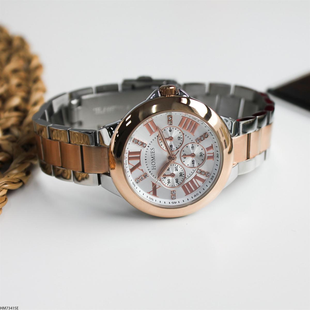 Homies HM73415E Takvimli 35 mm Gri-Rose Gold Metal Kordon Analog Kadın Kol Saati