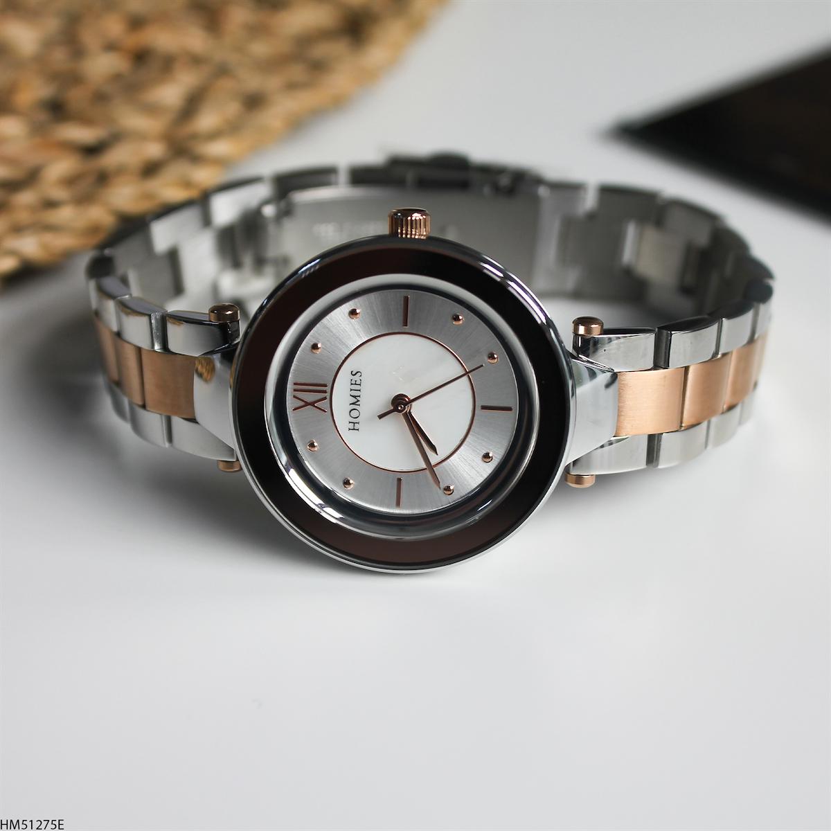Homies HM51275E 33 mm Gri-Rose Gold Metal Kordon Analog Kadın Kol Saati