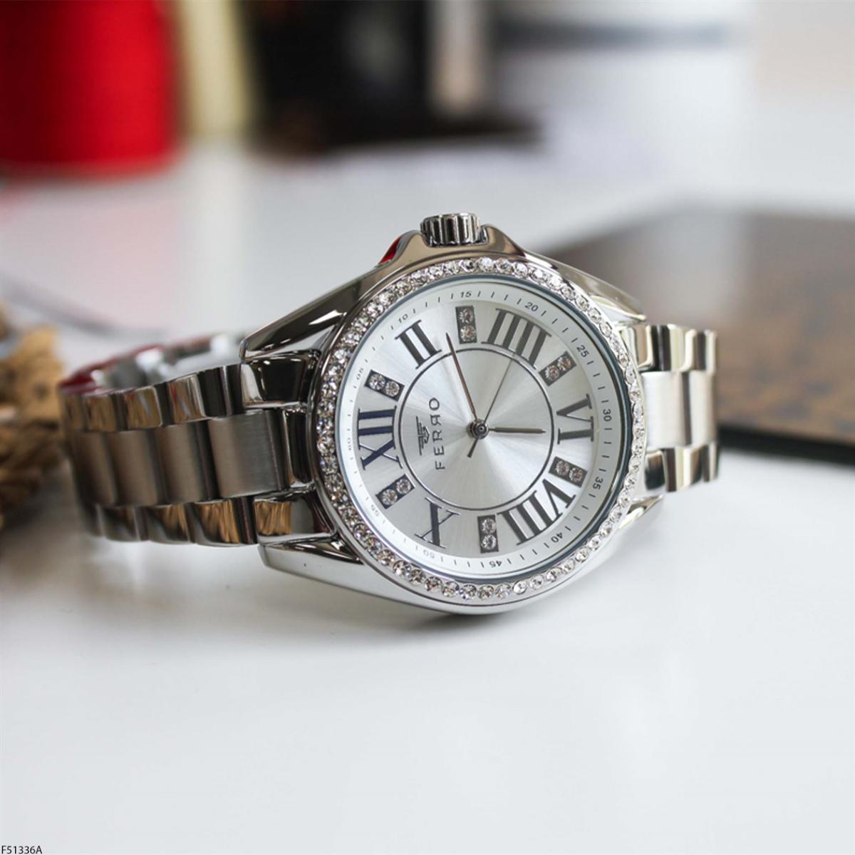 Ferro F51336A 37 mm Gri Çelik Kordon Analog Kadın Kol Saati
