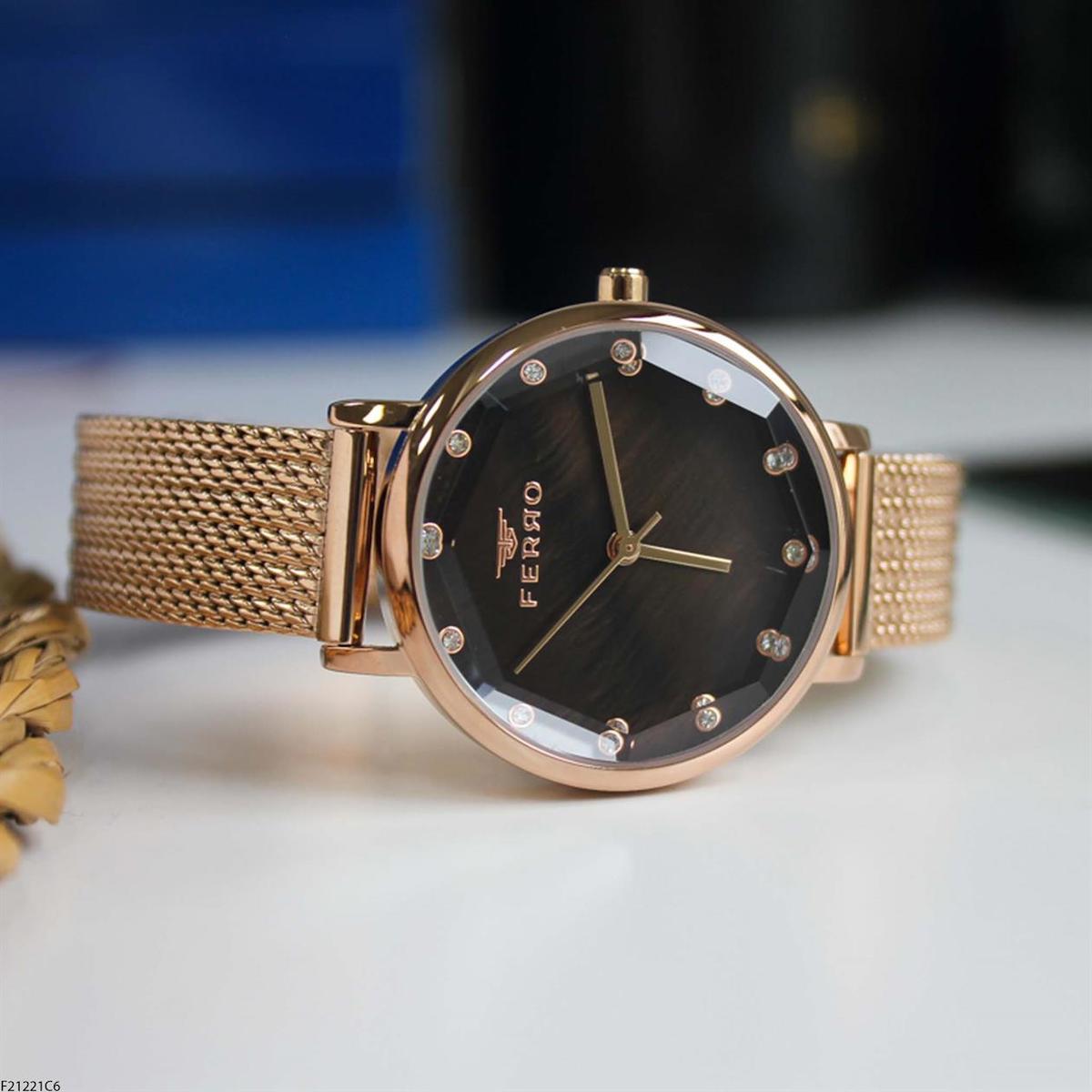 Ferro F21221C6 36 mm Rose Gold Çelik Kordon Analog Kadın Kol Saati