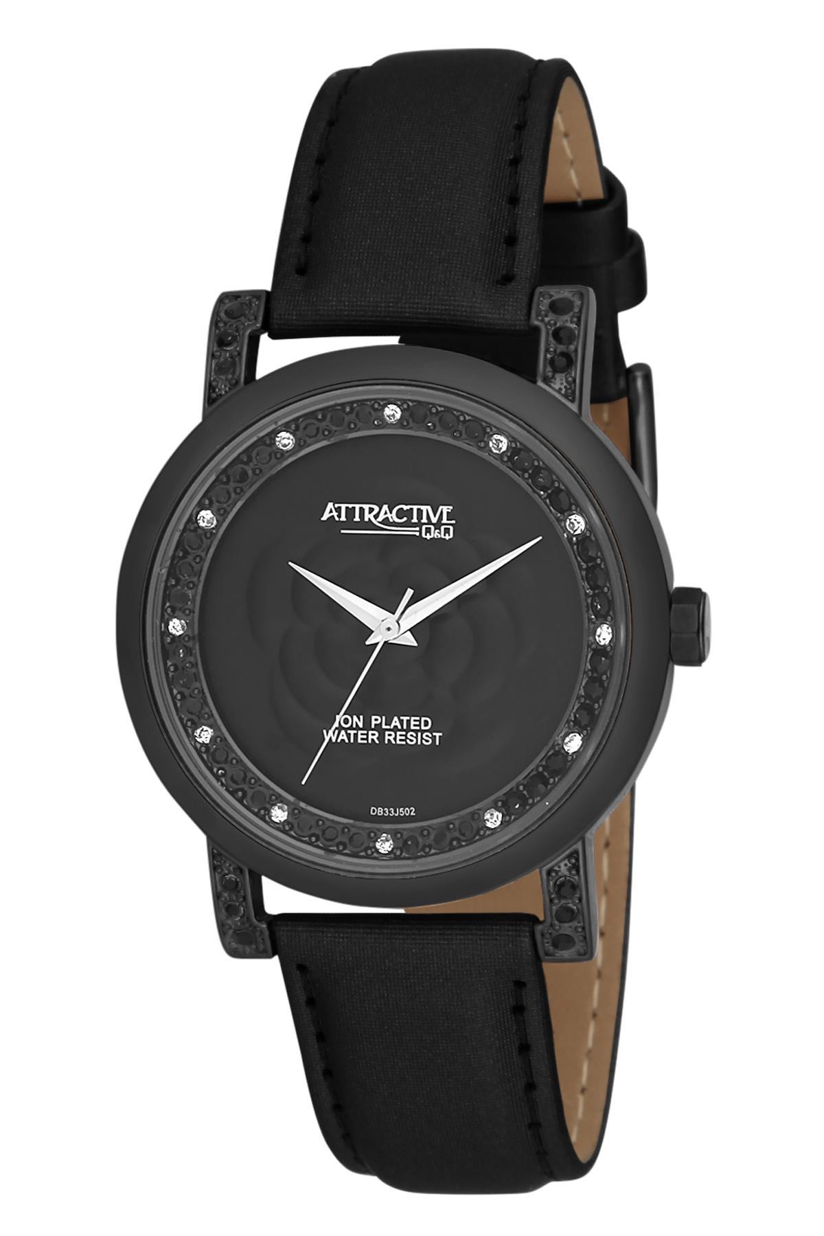 Q&Q 3B282 36 mm Siyah Deri Kordon Analog Kadın Kol Saati