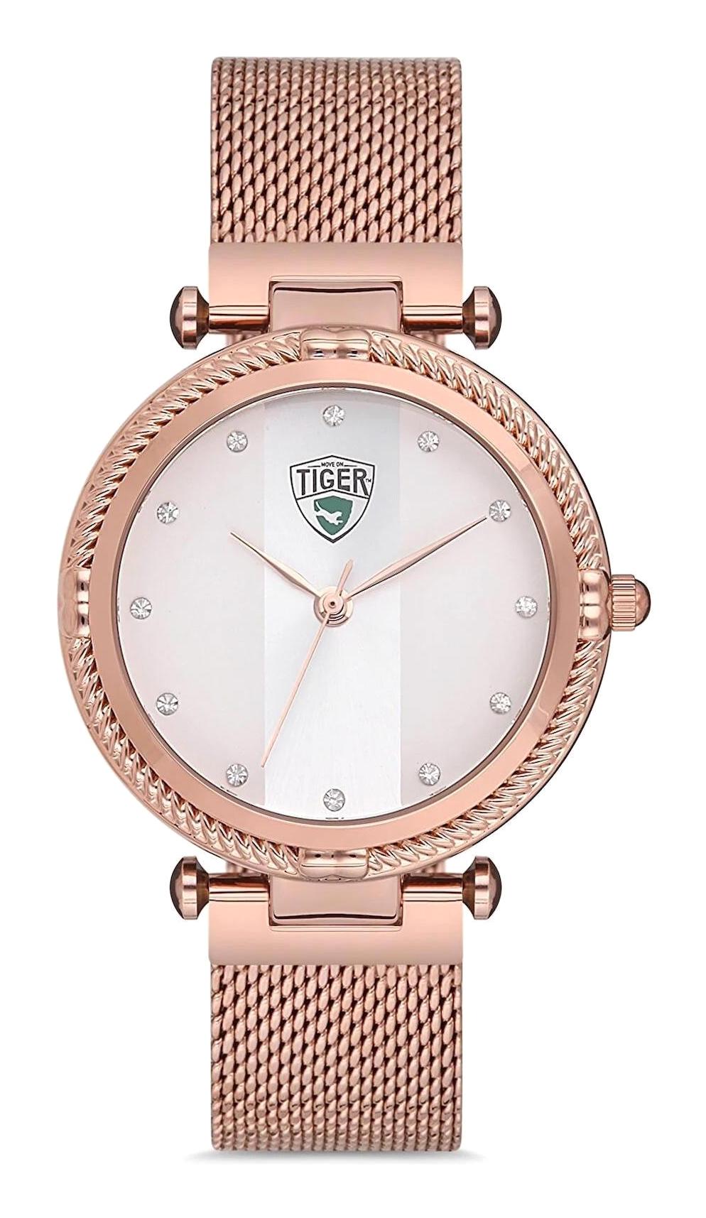 Tiger GGT541G 26-30 mm Rose Gold Çelik-Hasır Kordon Analog Kadın Kol Saati