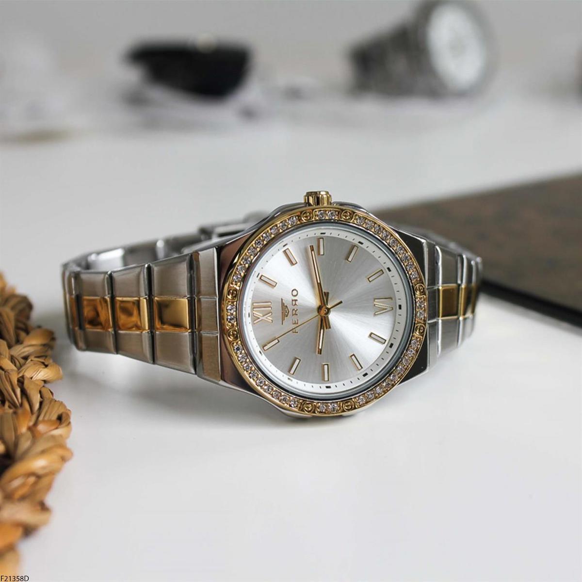 Ferro F21358D 36 mm Altın-Gri Çelik Kordon Analog Kadın Kol Saati