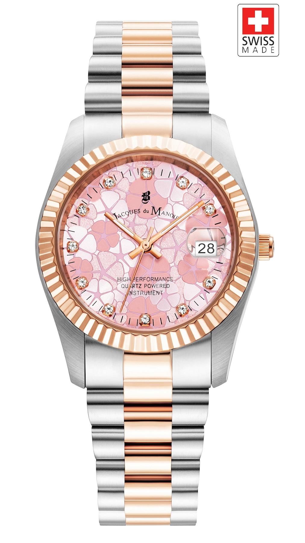 Jacques Du Manoir JWL02606 Takvimli 34 mm Gri-Rose Gold Çelik Kordon Analog Kadın Kol Saati