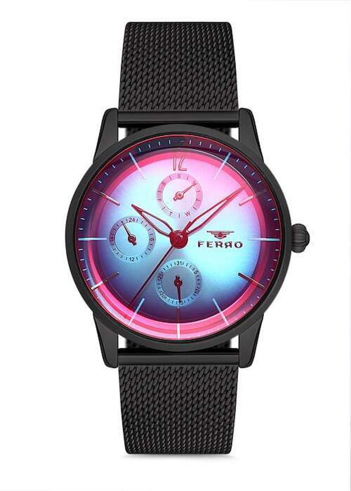 Ferro F21052C-1122-G3 Takvimli 35 mm Siyah Metal Kordon Analog Kadın Kol Saati