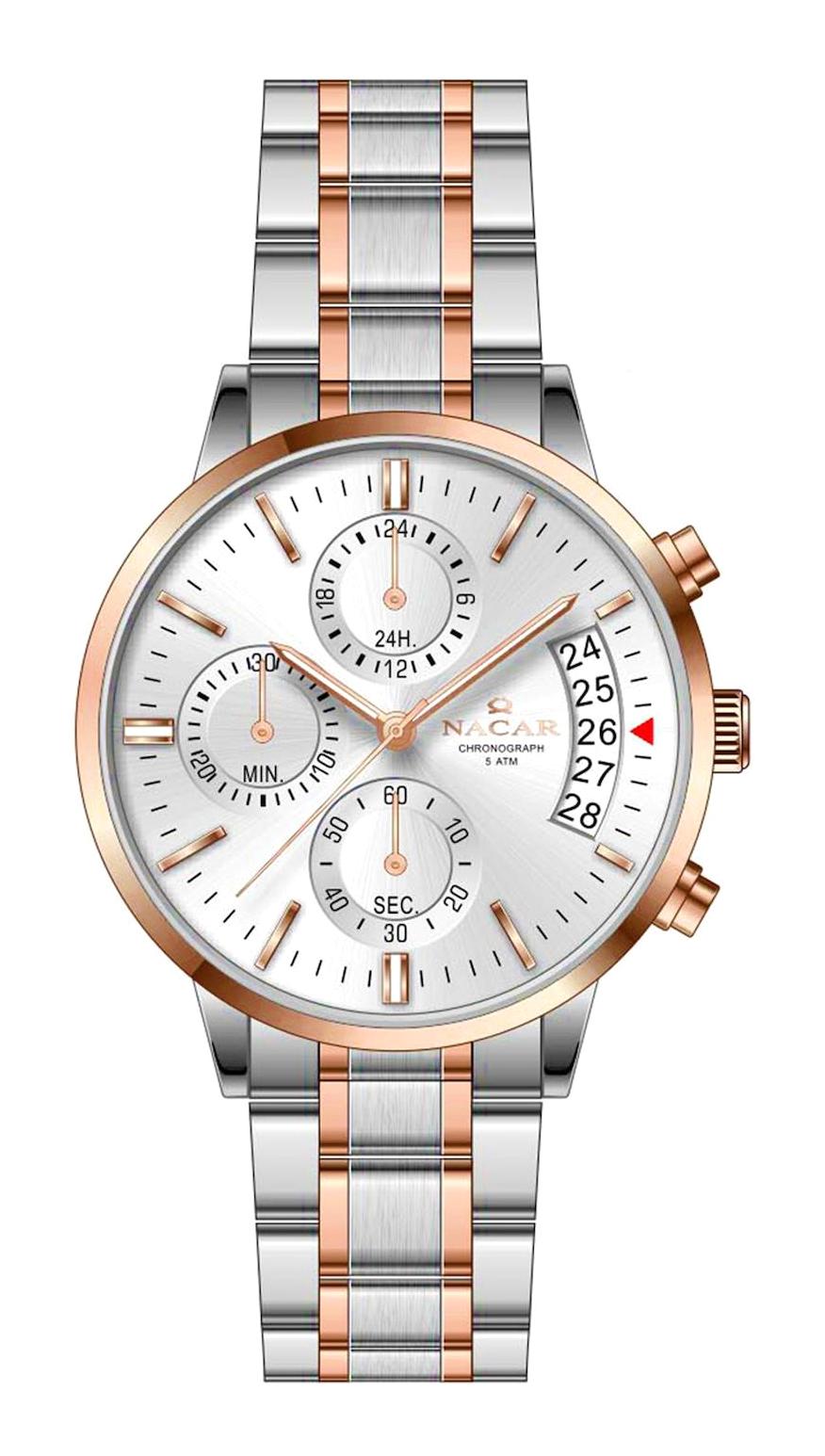 Nacar NC31-399181-ESM Takvimli 35 mm Gri-Rose Gold Çelik Kordon Analog Kadın Kol Saati