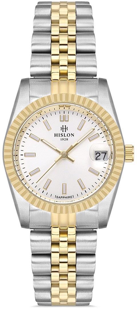 Hislon QL124T-03SG Takvimli 31 mm Altın-Gri Çelik Kordon Analog Kadın Kol Saati