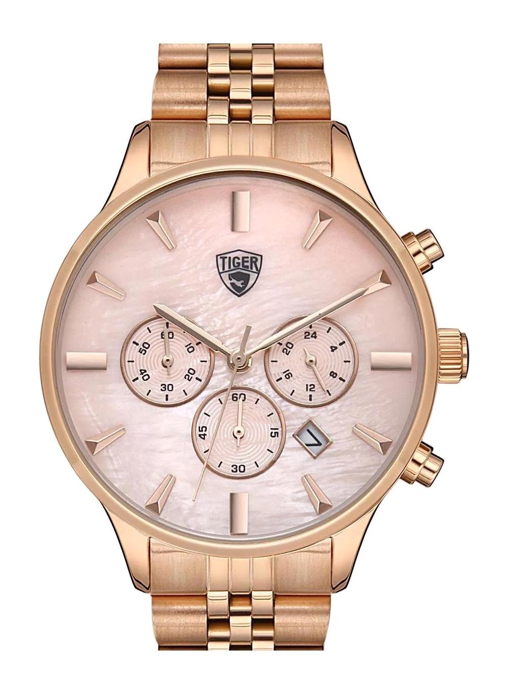 Tiger 598C Takvimli 41-45 mm Rose Gold Çelik Kordon Analog Kadın Kol Saati