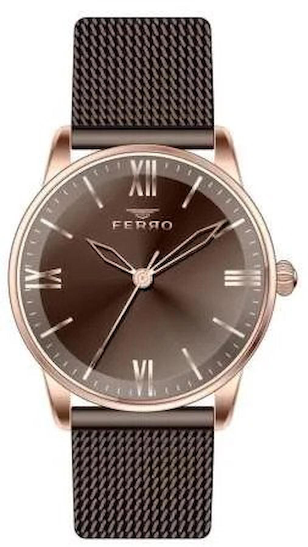 Ferro TH-F21182C-S 42 mm Kahverengi Hasır Kordon Analog Kadın Kol Saati