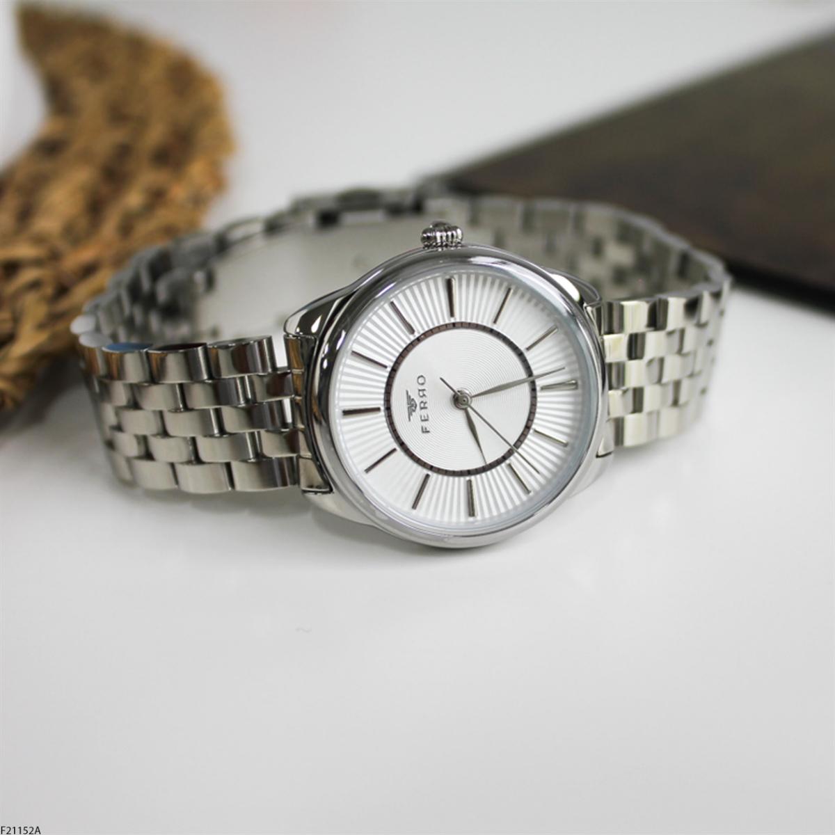 Ferro F21152A 36 mm Gri Metal Kordon Analog Kadın Kol Saati