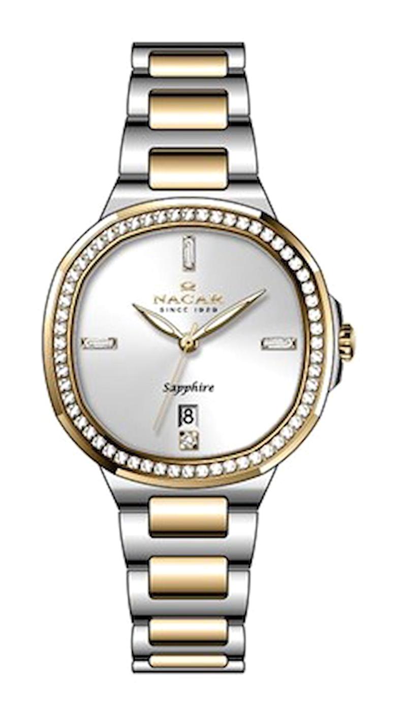 Nacar NC33-398369-CWMS Takvimli 27 mm Altın-Gri Çelik Kordon Analog Erkek Kol Saati