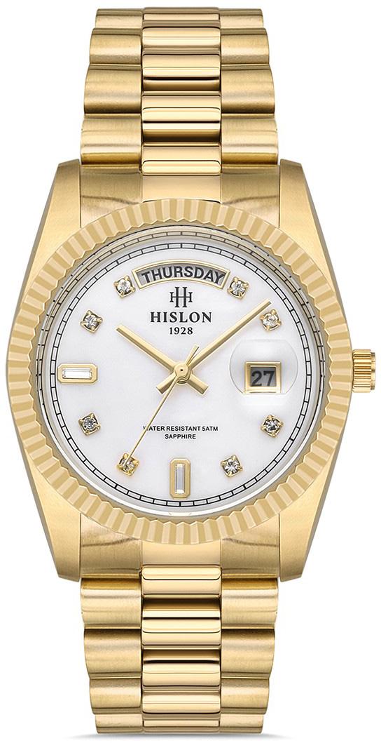Hislon QL122G-09SG Takvimli 36 mm Altın Çelik Kordon Analog Kadın Kol Saati
