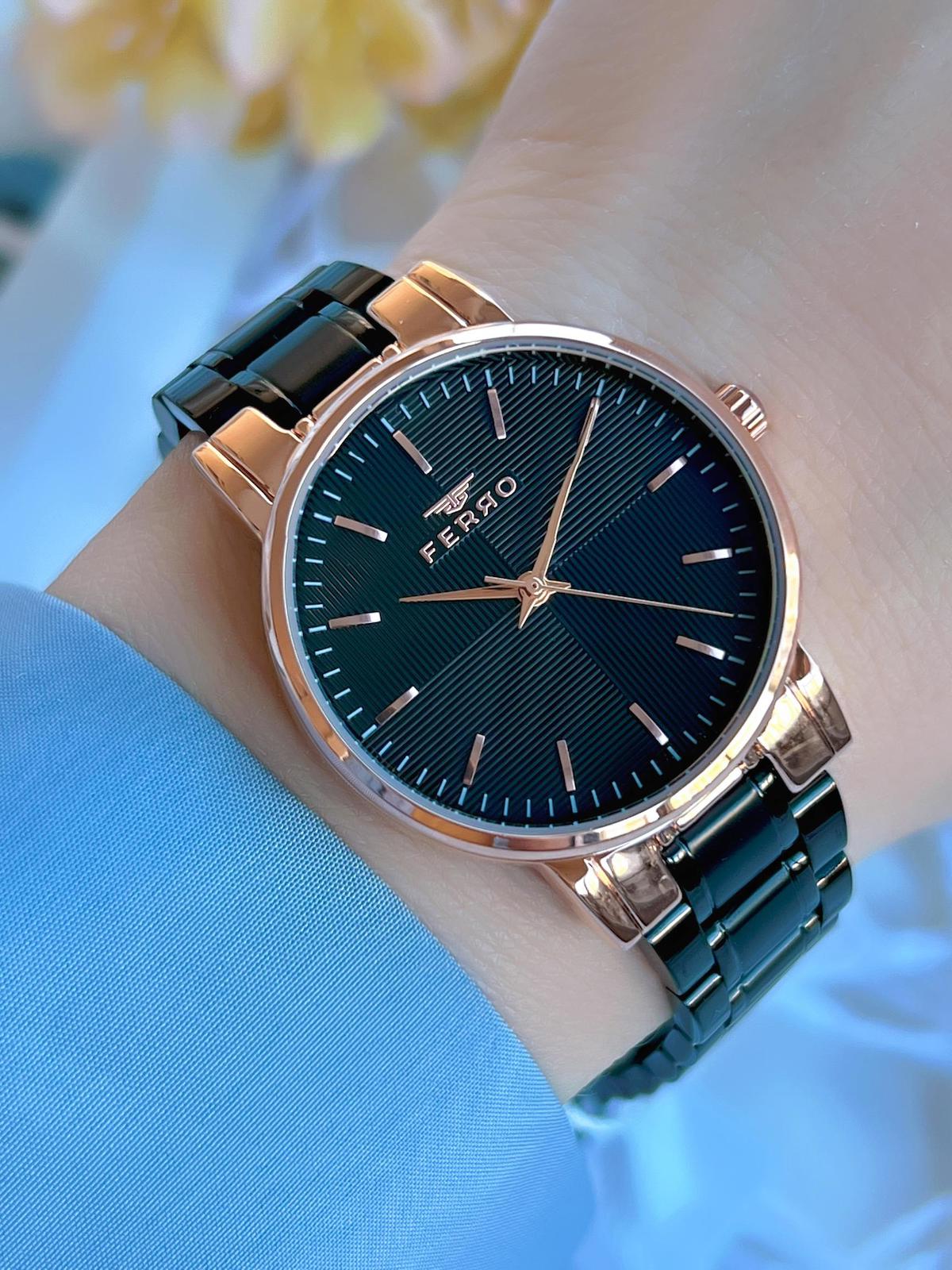 Ferro BF21158AWT-R 36 mm Siyah Çelik Kordon Analog Kadın Kol Saati
