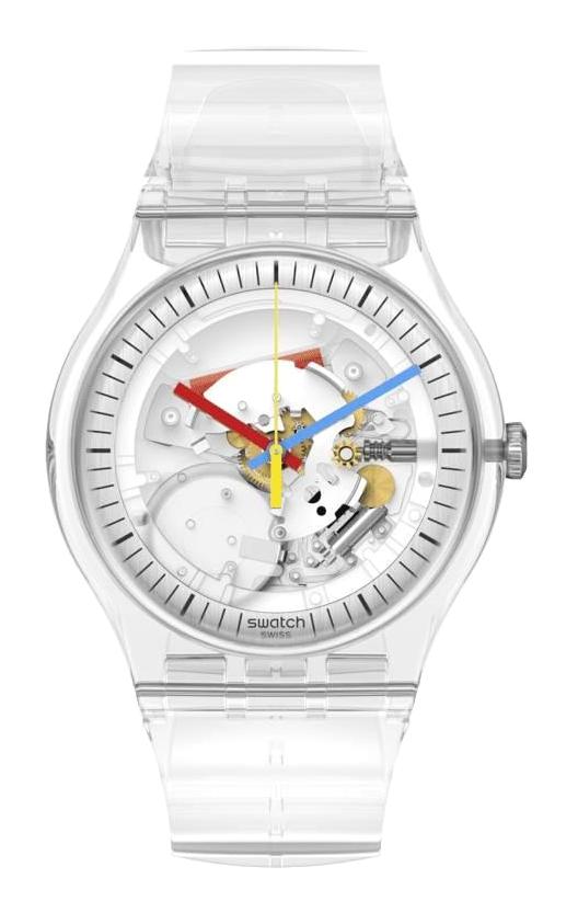 Swatch SO29K100 41 mm Şeffaf Silikon Kordon Analog Unisex Kol Saati