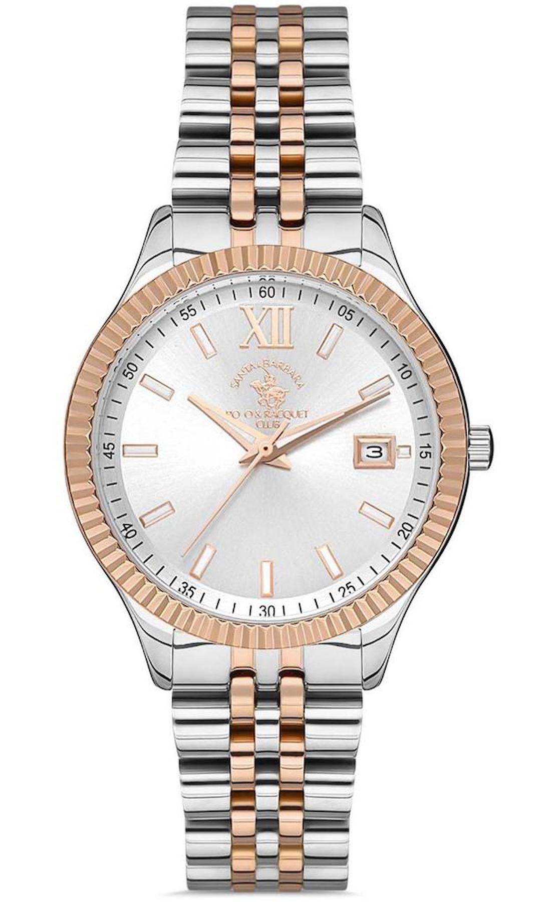 Santa Barbara Polo & Racquet Club SB.1.10437.3 Takvimli 35 mm Gri-Rose Gold Çelik Kordon Analog Kadın Kol Saati