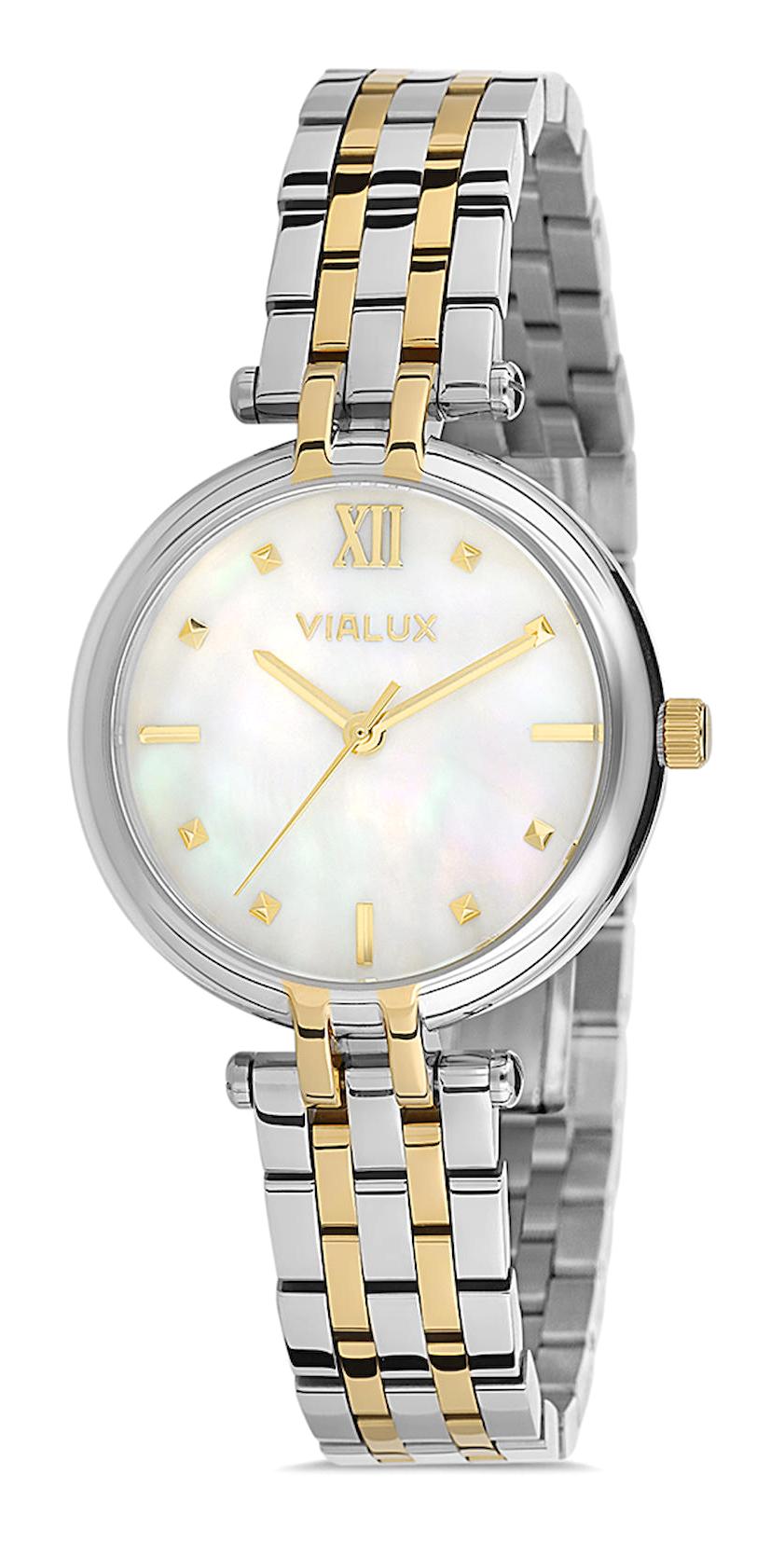 Vialux LJ478T-09SG 40 mm Altın-Gri Çelik Kordon Analog Kadın Kol Saati