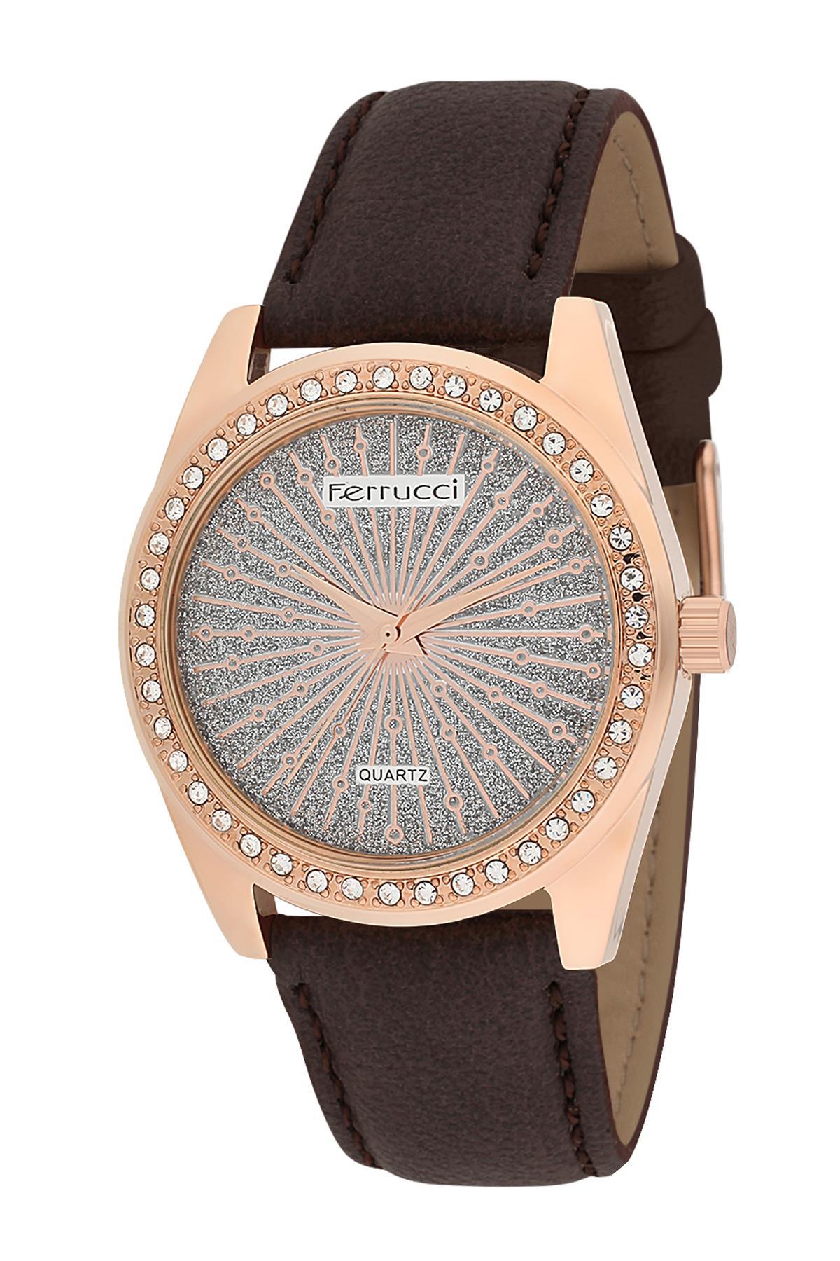 Ferrucci 2FK2080 38 mm Kahverengi Deri Kordon Analog Kadın Kol Saati