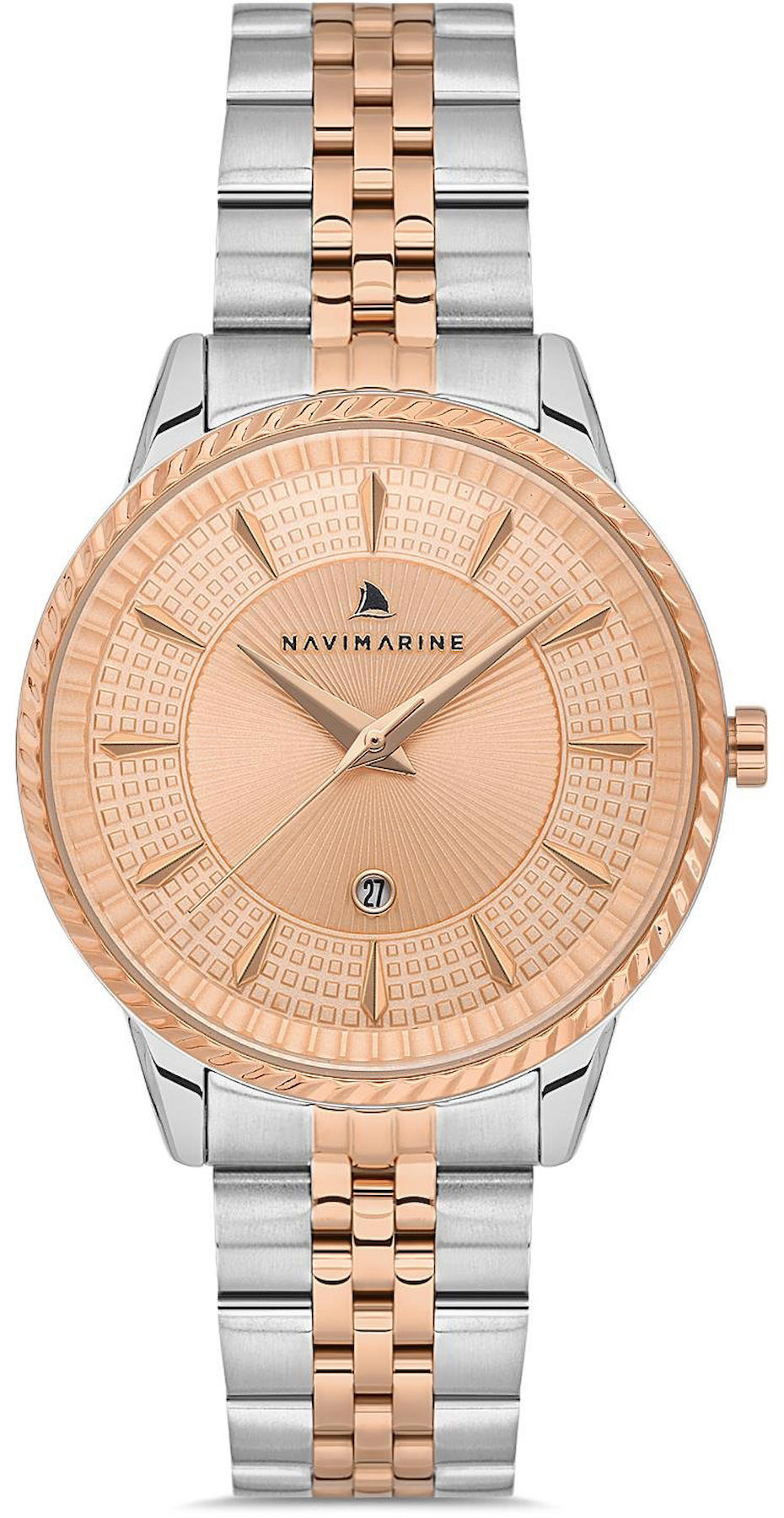 Navimarine NVM85-E5 Takvimli 34 mm Gri-Rose Gold Çelik Kordon Analog Kadın Kol Saati