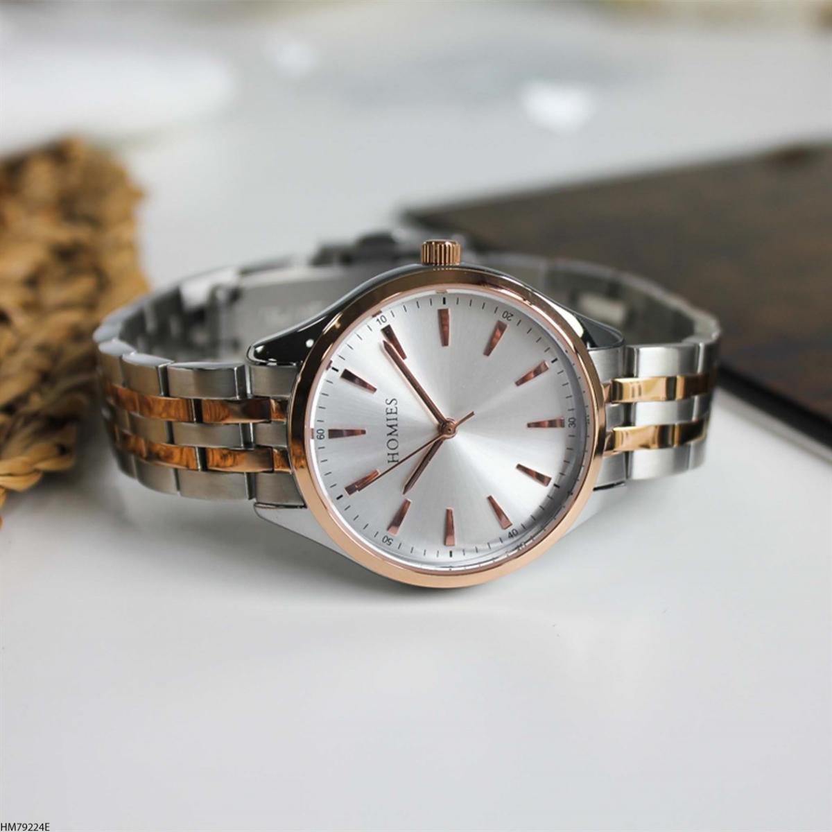 Homies HM79224E 35 mm Gri-Rose Gold Metal Kordon Analog Kadın Kol Saati