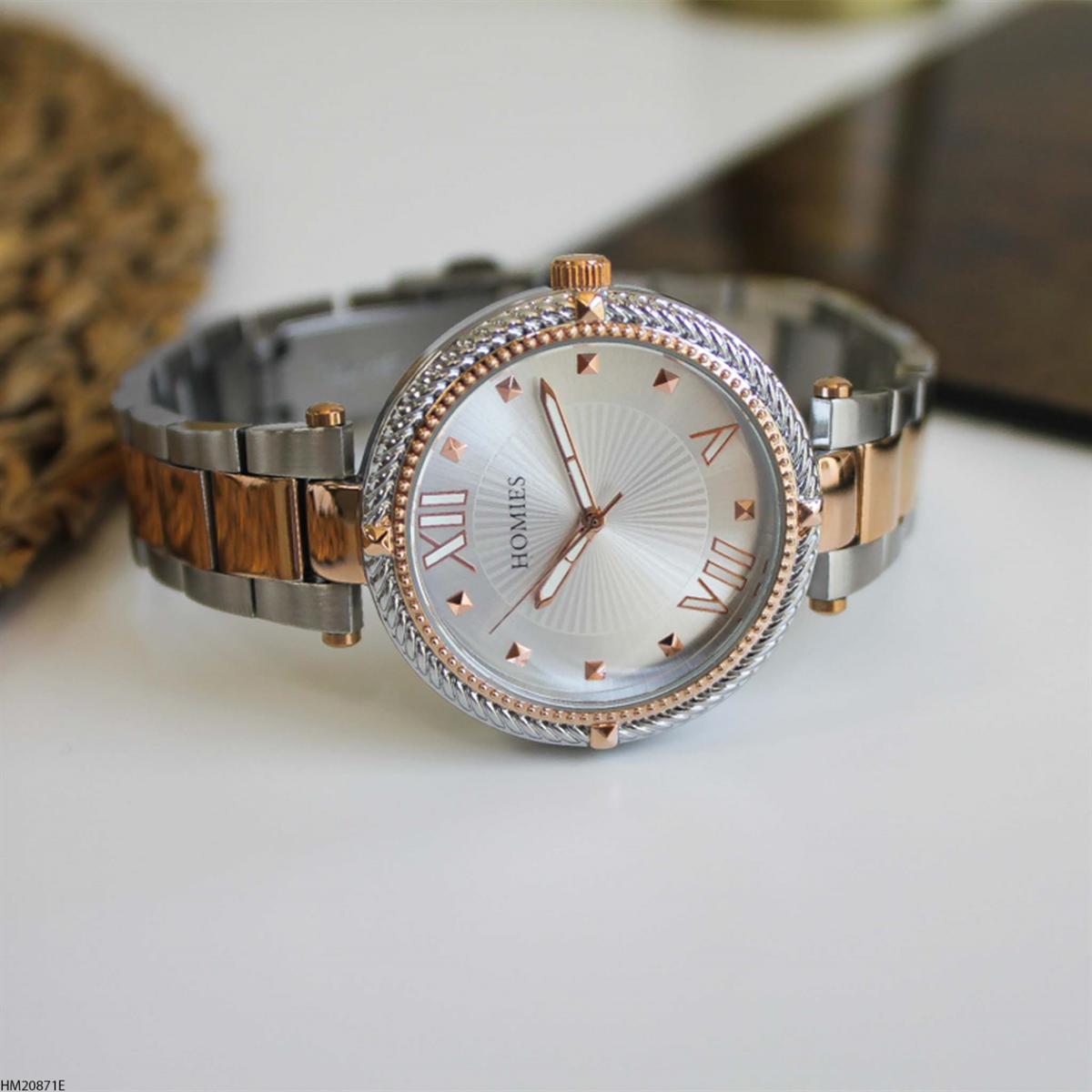 Homies HM20871E 35 mm Gri-Rose Gold Metal Kordon Analog Kadın Kol Saati