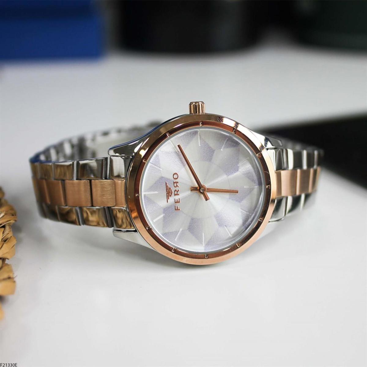 Ferro F21330E 36 mm Gri-Rose Gold Çelik Kordon Analog Kadın Kol Saati