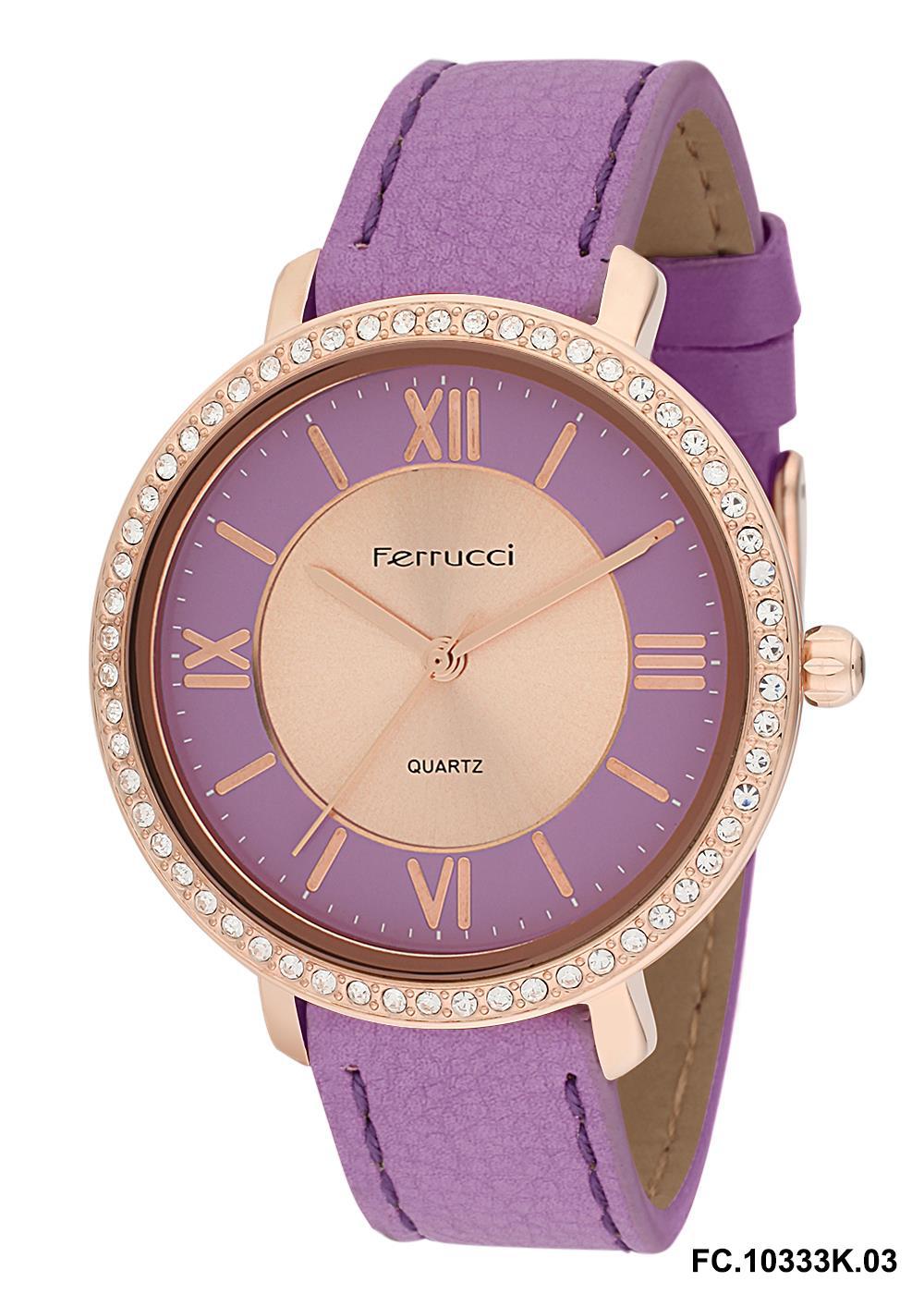 Ferrucci 2FK2119 38 mm Mor Deri Kordon Analog Kadın Kol Saati