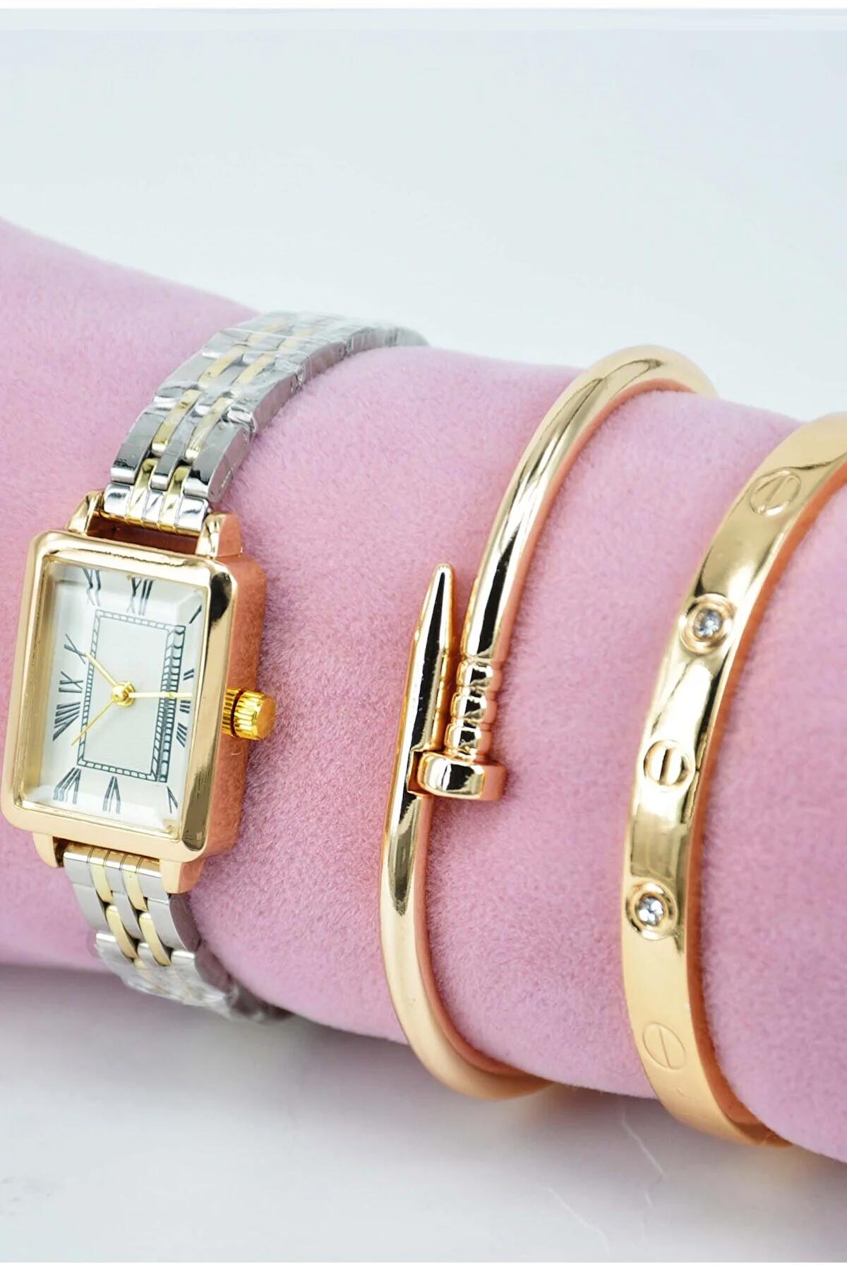 Storeay STA-139 30 mm Altın-Gri Metal Kordon Analog Kadın Kol Saati