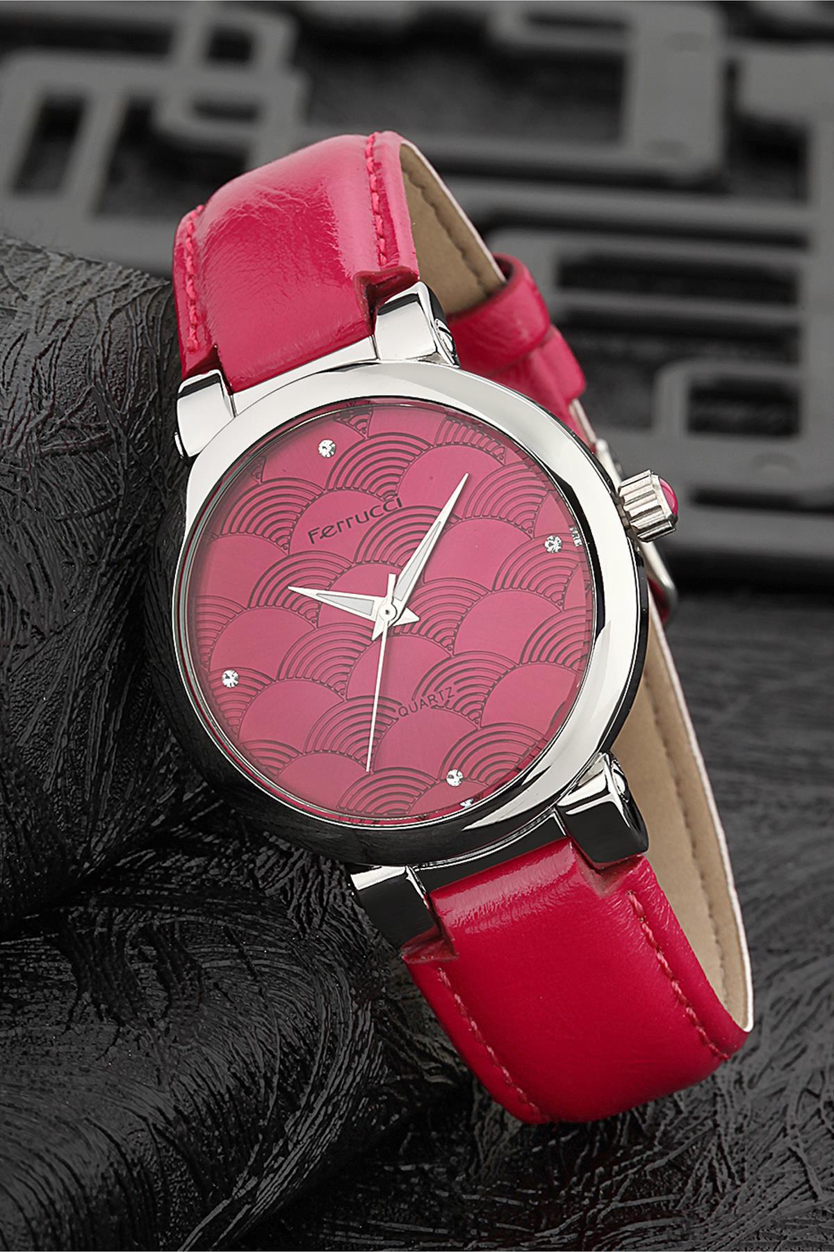 Ferrucci FRK1041 38 mm Pembe Deri Kordon Analog Kadın Kol Saati