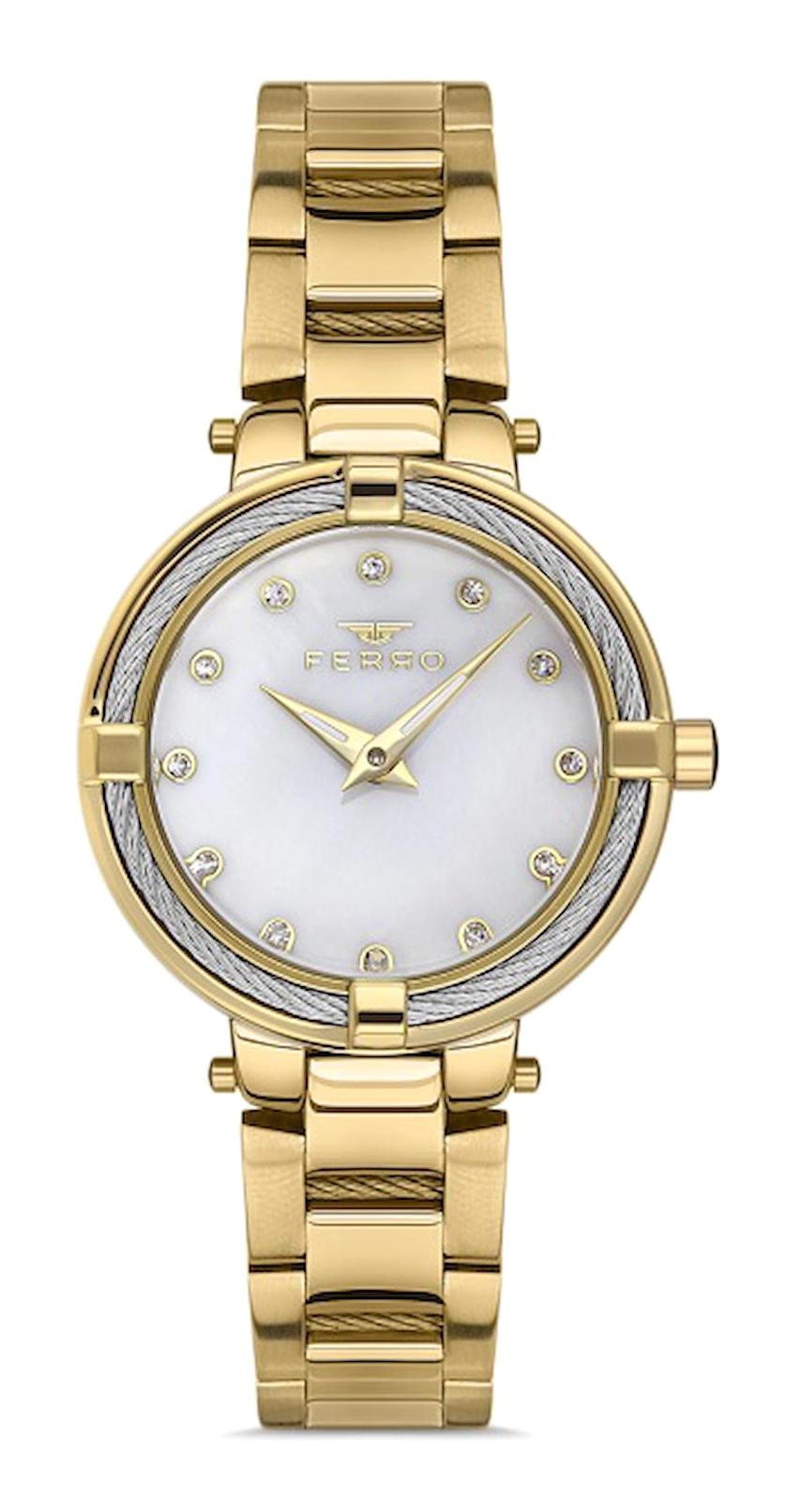 Ferro F40097A-B 35 mm Altın Metal Kordon Analog Kadın Kol Saati