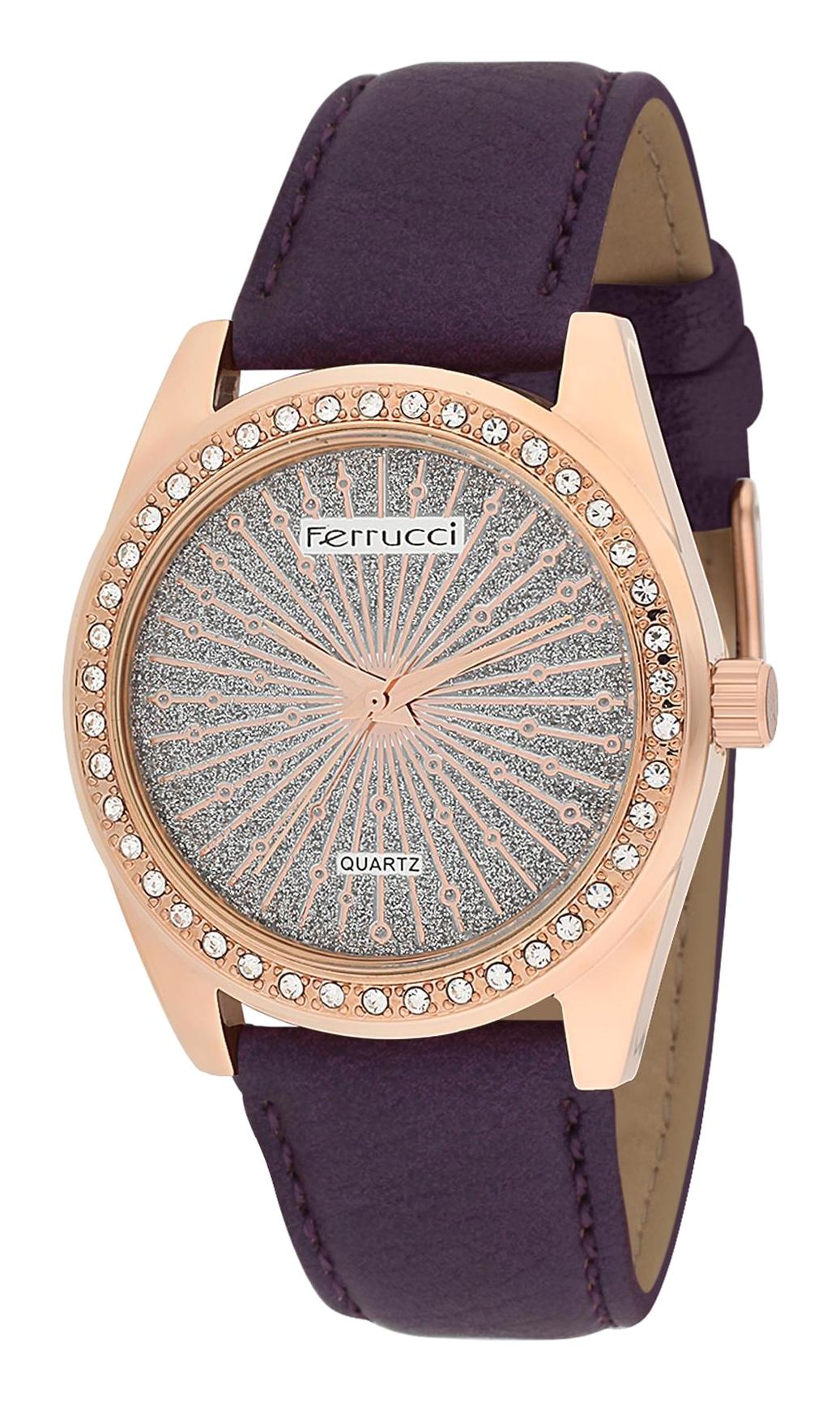 Ferrucci 2FK2078 38 mm Mürdüm Deri Kordon Analog Kadın Kol Saati